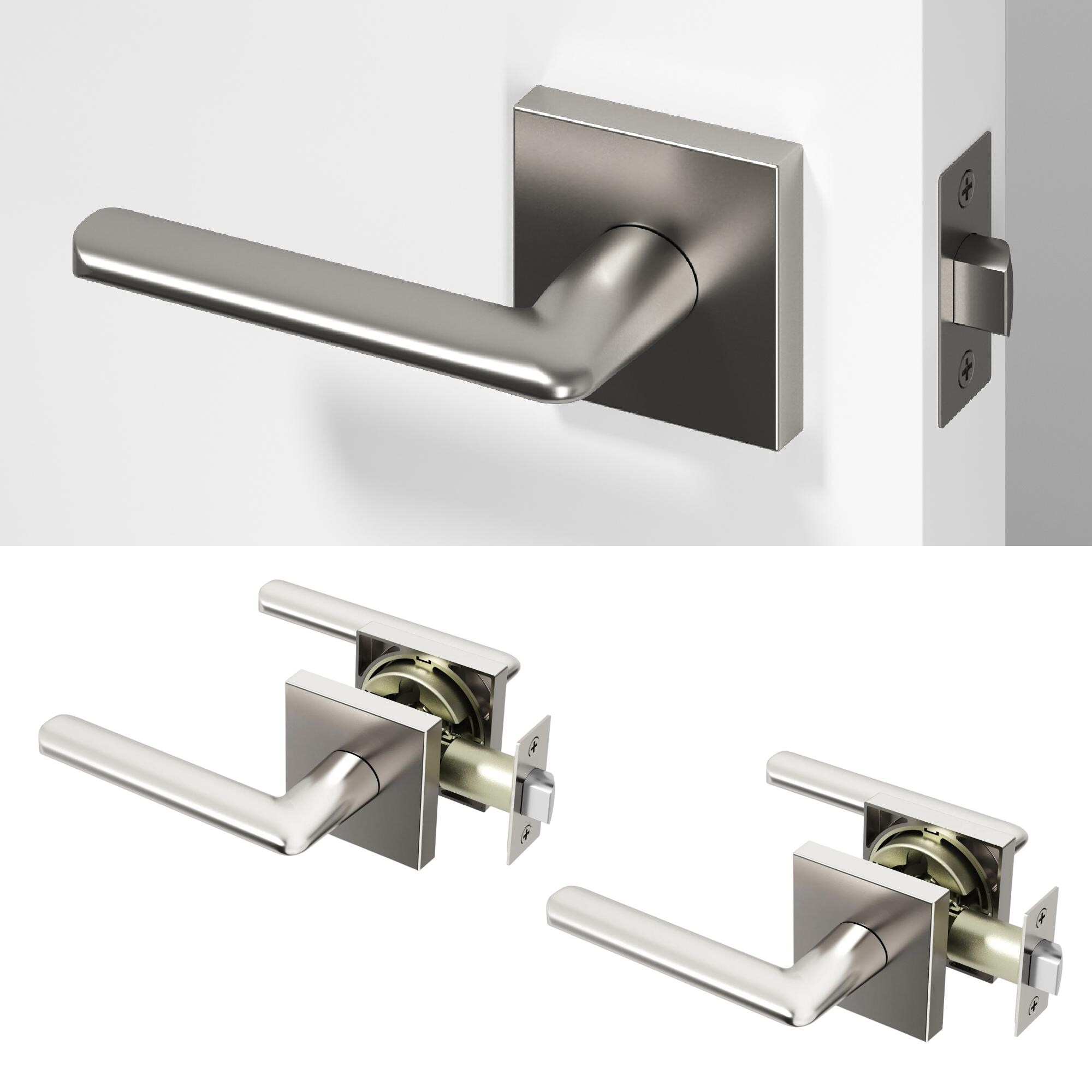 OKUN Mirra Brushed Nickel Interior or Hall/Closet Passage Door Handle 2 -Pack