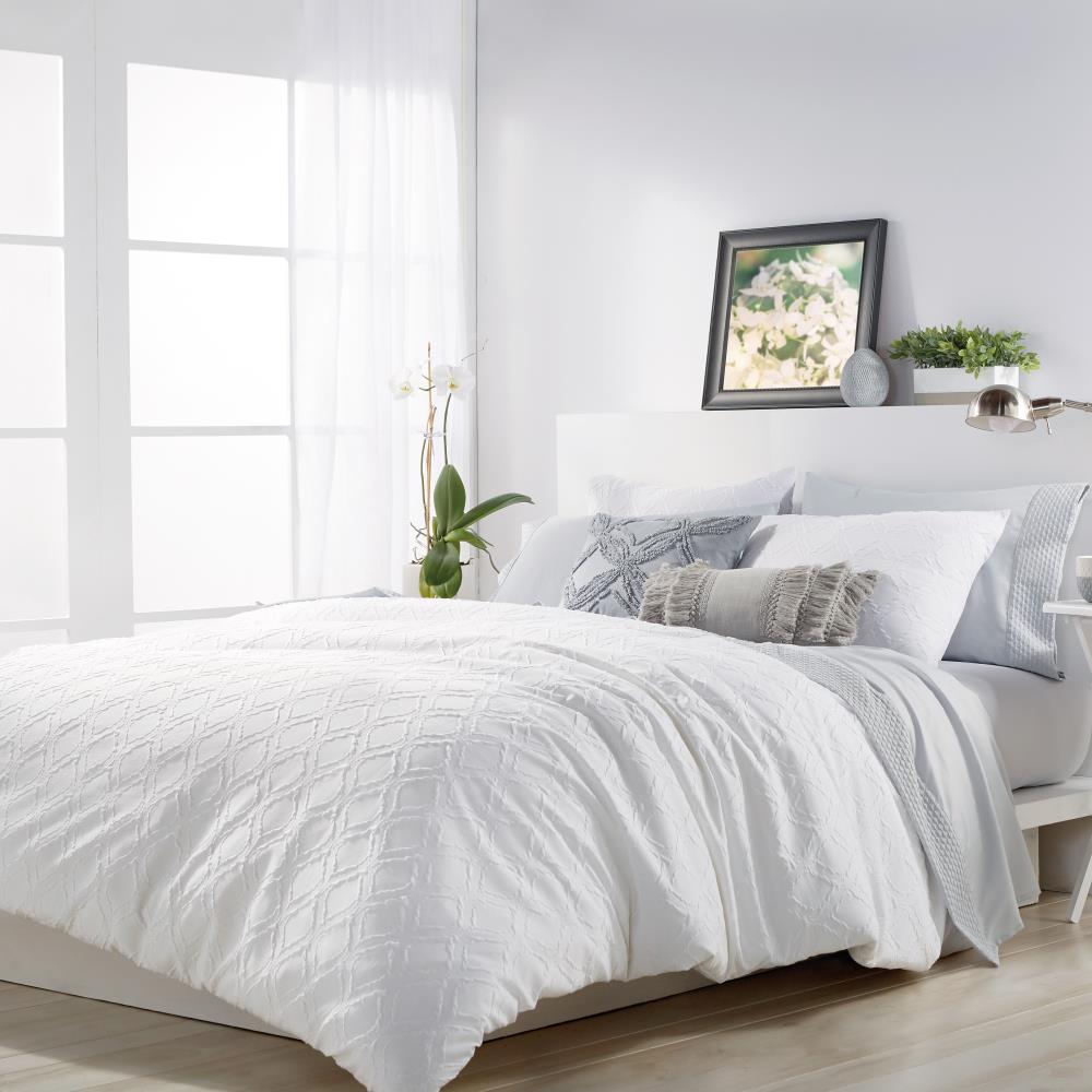 Microsculpt Solid Ogee 2-Piece White Twin Comforter Set in the