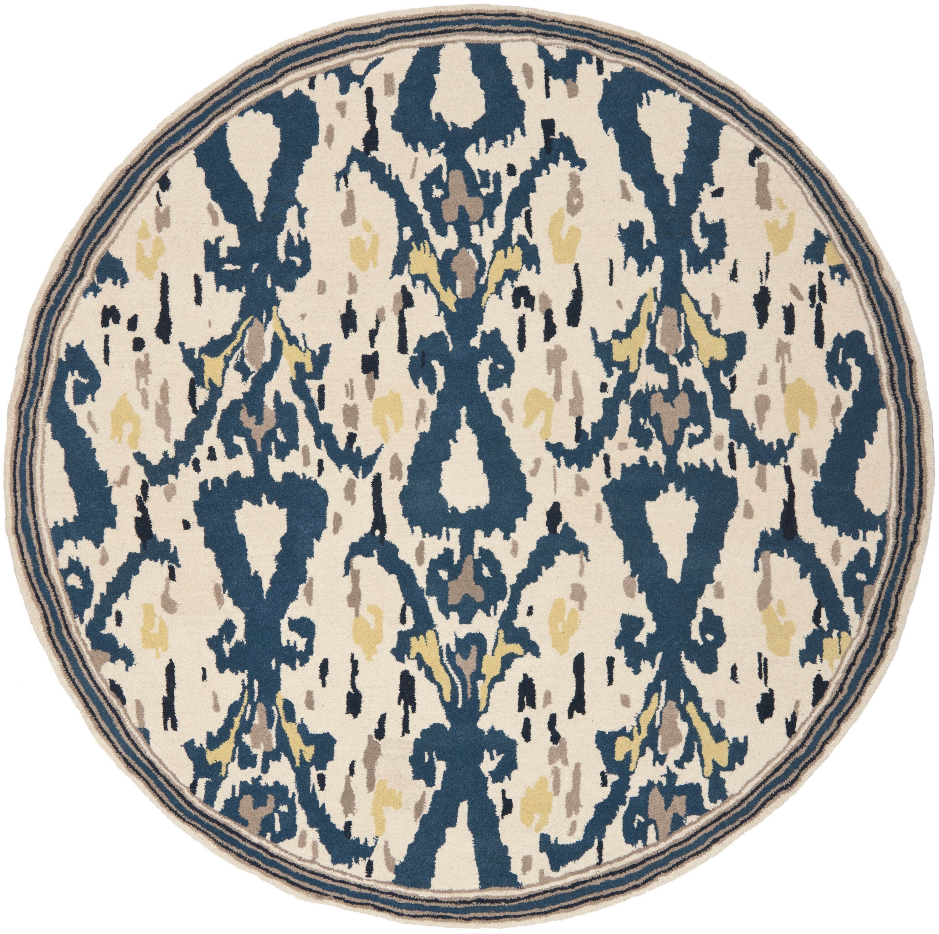 Martha Stewart MSR4553B-4R Ikat Pendant 4 x 4 (ft) Tufted Wool Clove Round Indoor Abstract Farmhouse/Cottage Area rug