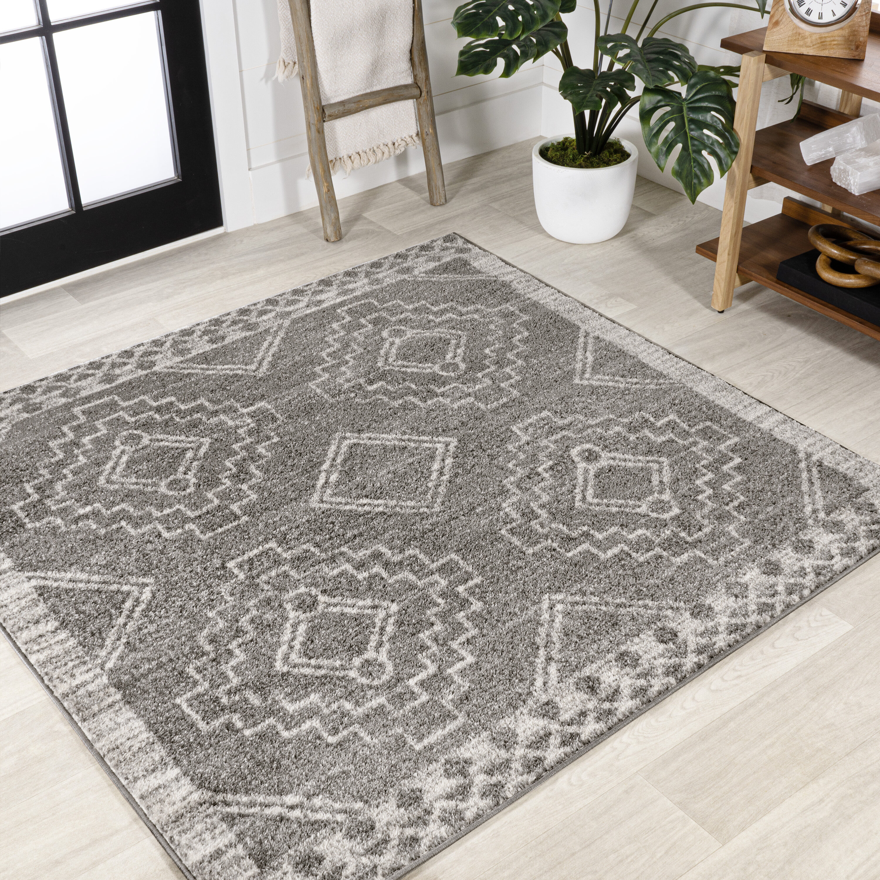 JONATHAN  Y MOH200C-9SQ Moroccan HYPE Amir Beni Souk 9 x 9 (ft) Loomed Polypropylene Gray/Cream Square Indoor Tribal Rustic Area rug
