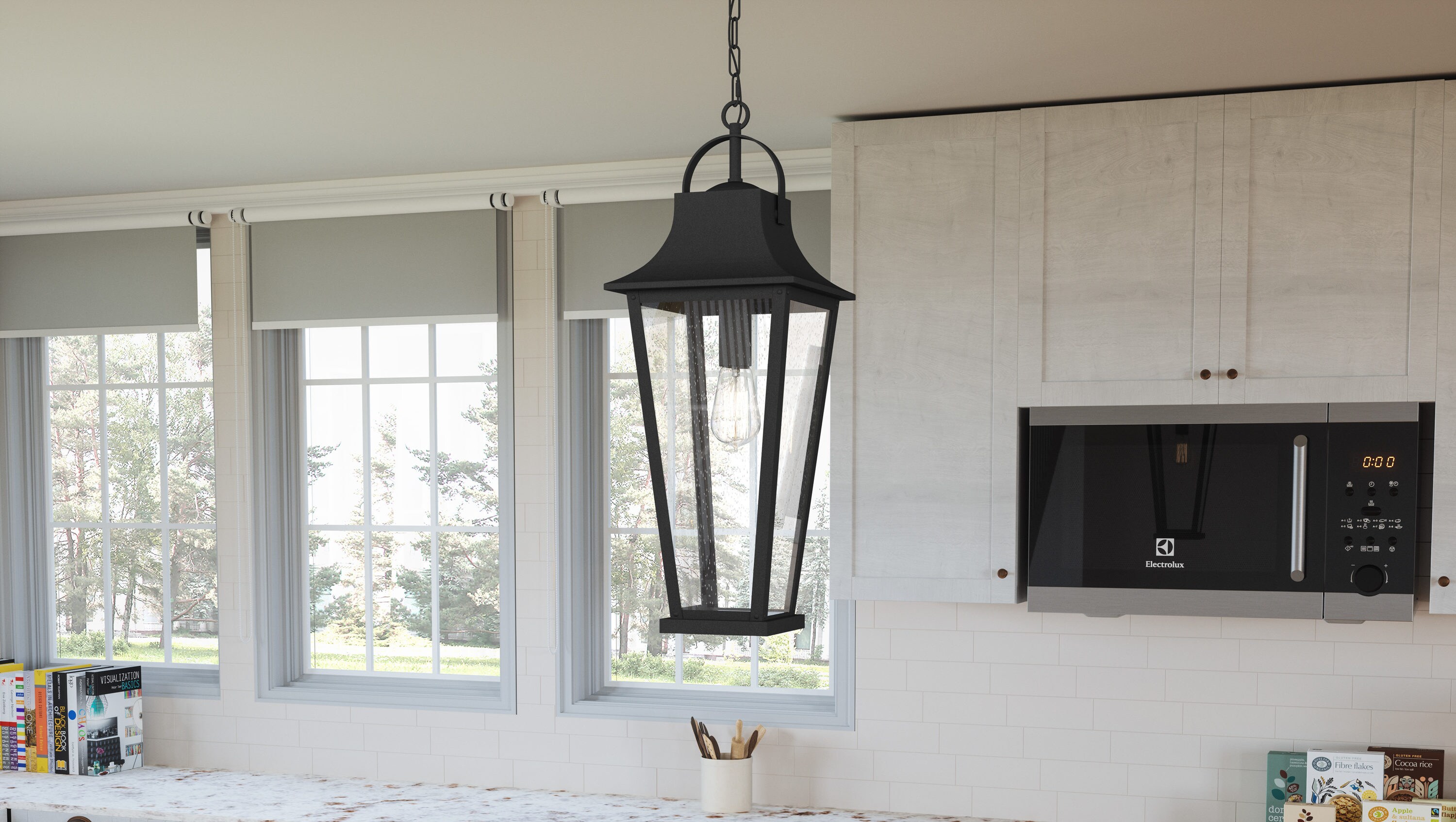 Quoizel Galveston Mottled Black Transitional Seeded Glass Lantern Mini Hanging Pendant Light In