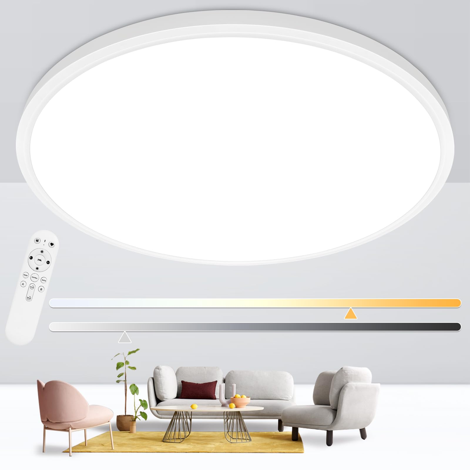 AOIZGMY  24 Inch LED Flush Mount Ceiling Light Fixture Ultra Thin Dimmable with Remote Control 56W 5600 Lumen Round White for Kitchen Dining Room