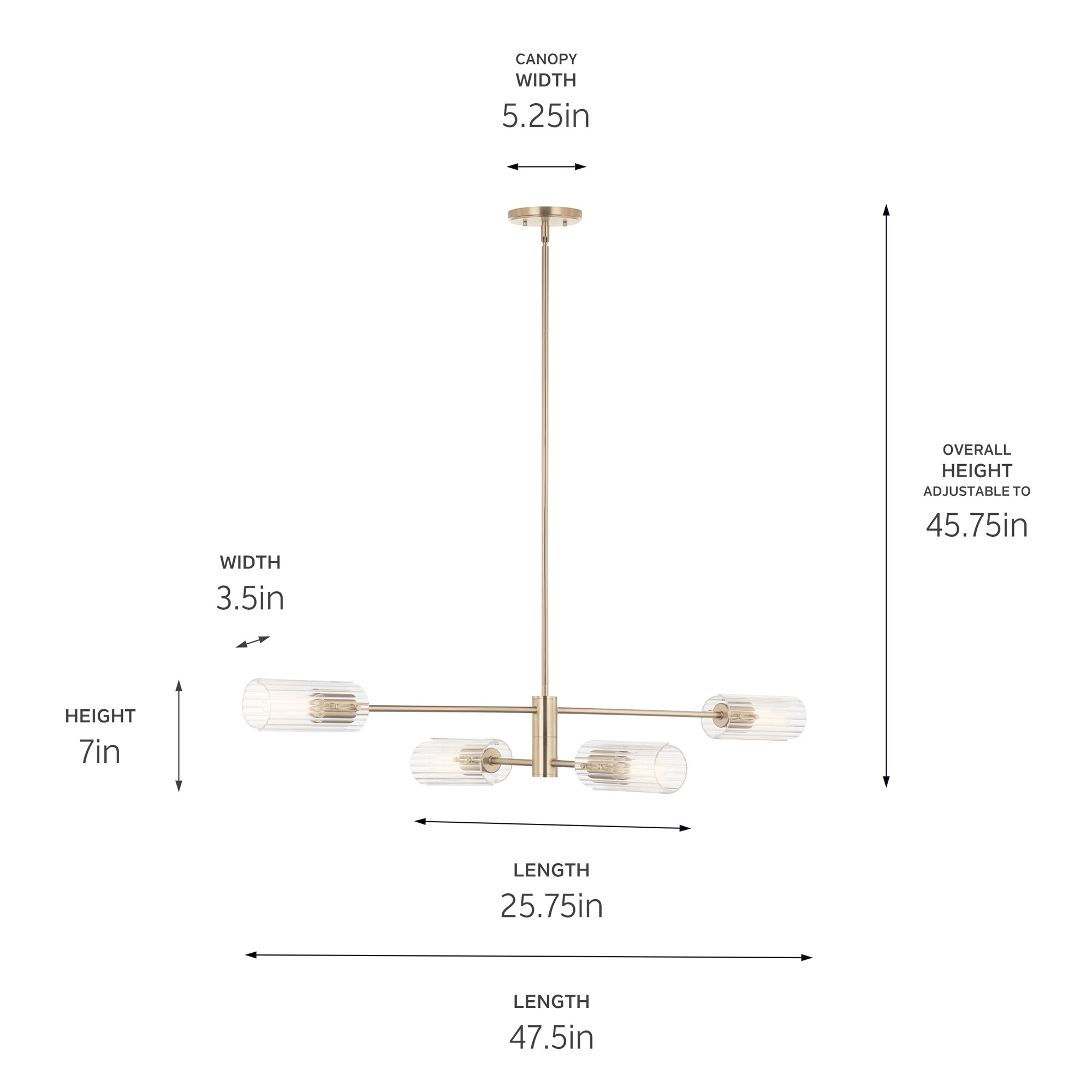 Champagne Bronze 47.5" Linear Chandelier with Clear Fluted Glass