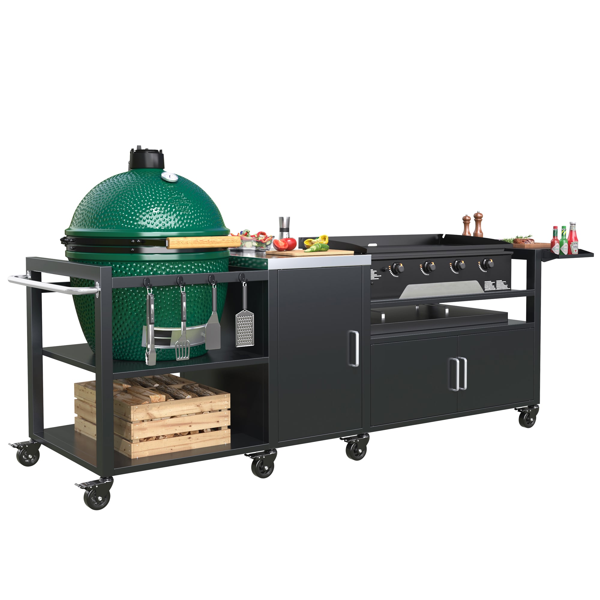 GDLF - Outdoor Grill Cart for XL Big Green Egg and 28-in or 36-in Blackstone Griddle