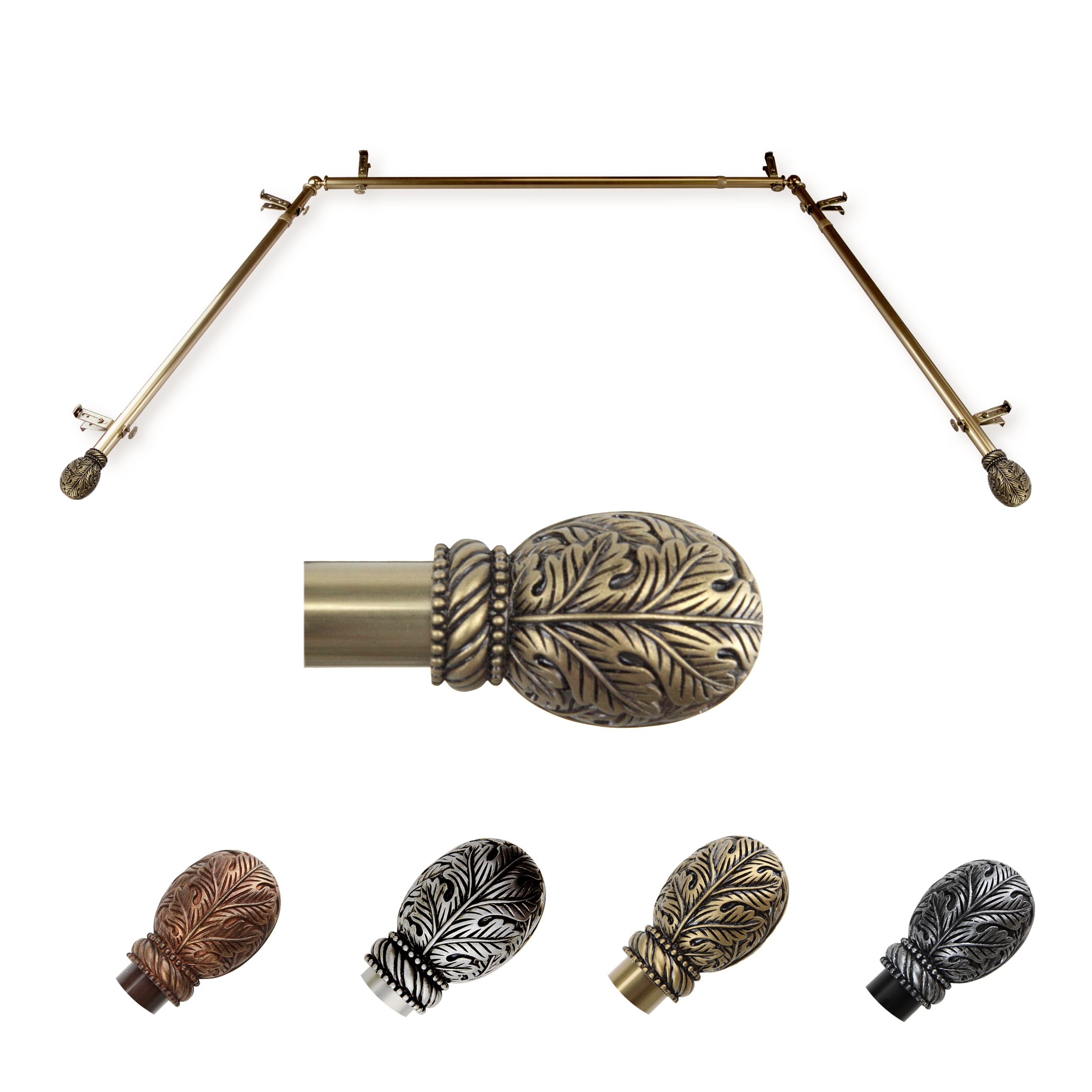 Hart & Harlow L-ABAY-06-4 Fran 13/16-in Bay Antique brass Steel Bay window curtain rod with Finials