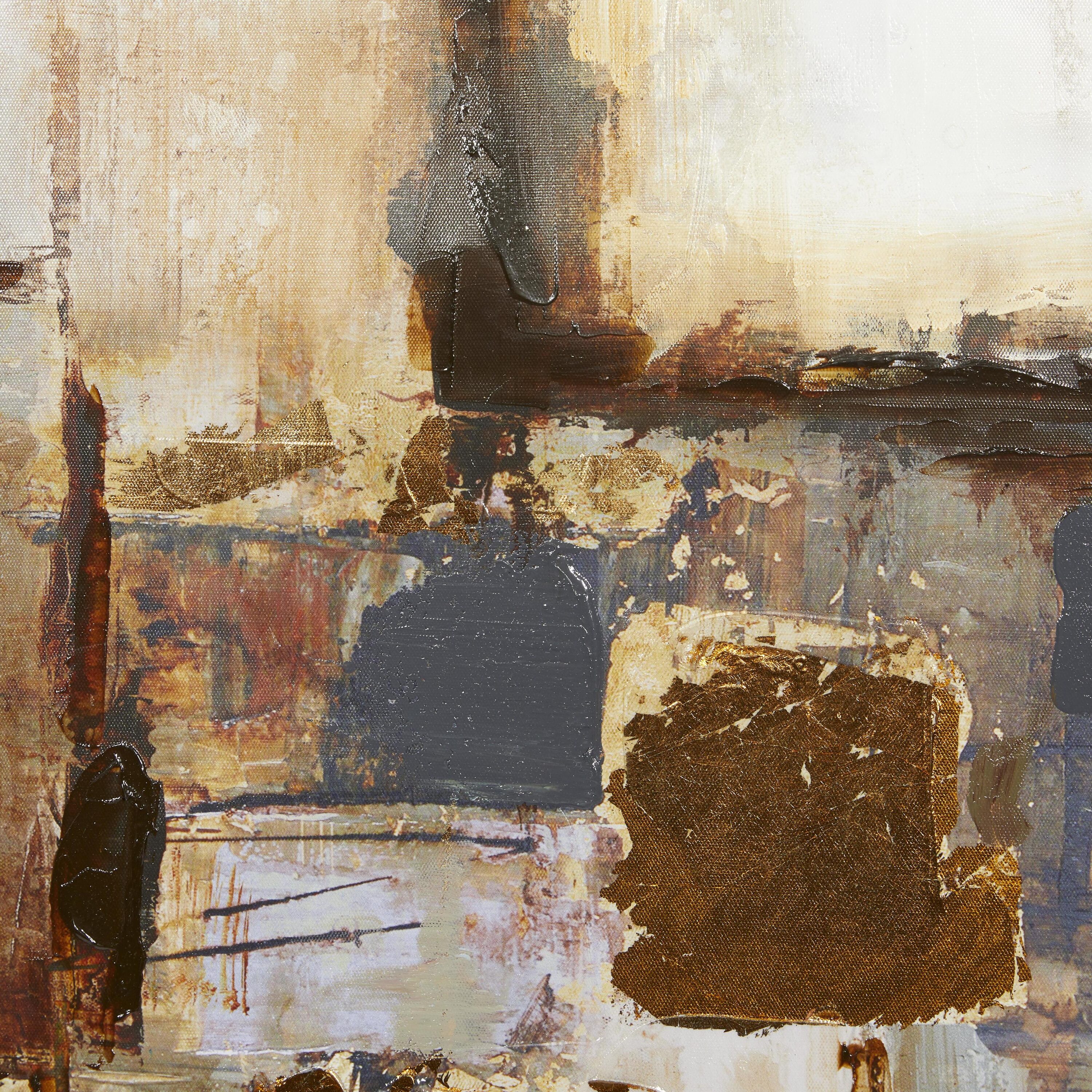 Oversized Brown and Tan Abstract Canvas Wall Art with Silver Frame