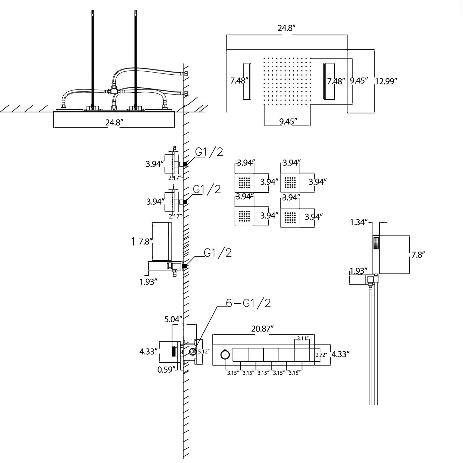 MODLAND MDL1SS26MB9 Showerhead-Bar-Panels - View #9