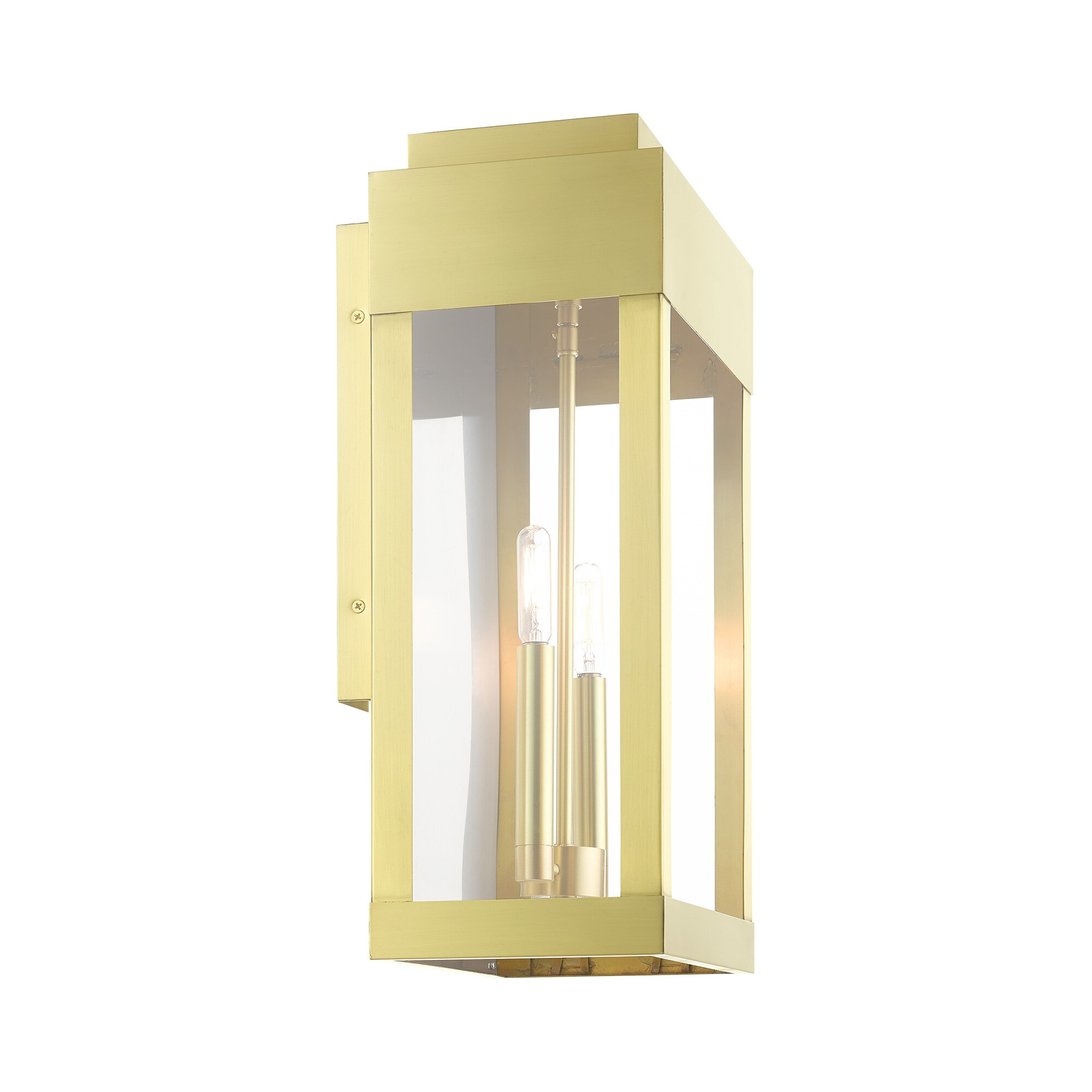 Satin Brass 2-Light Dimmable Outdoor Wall Lantern