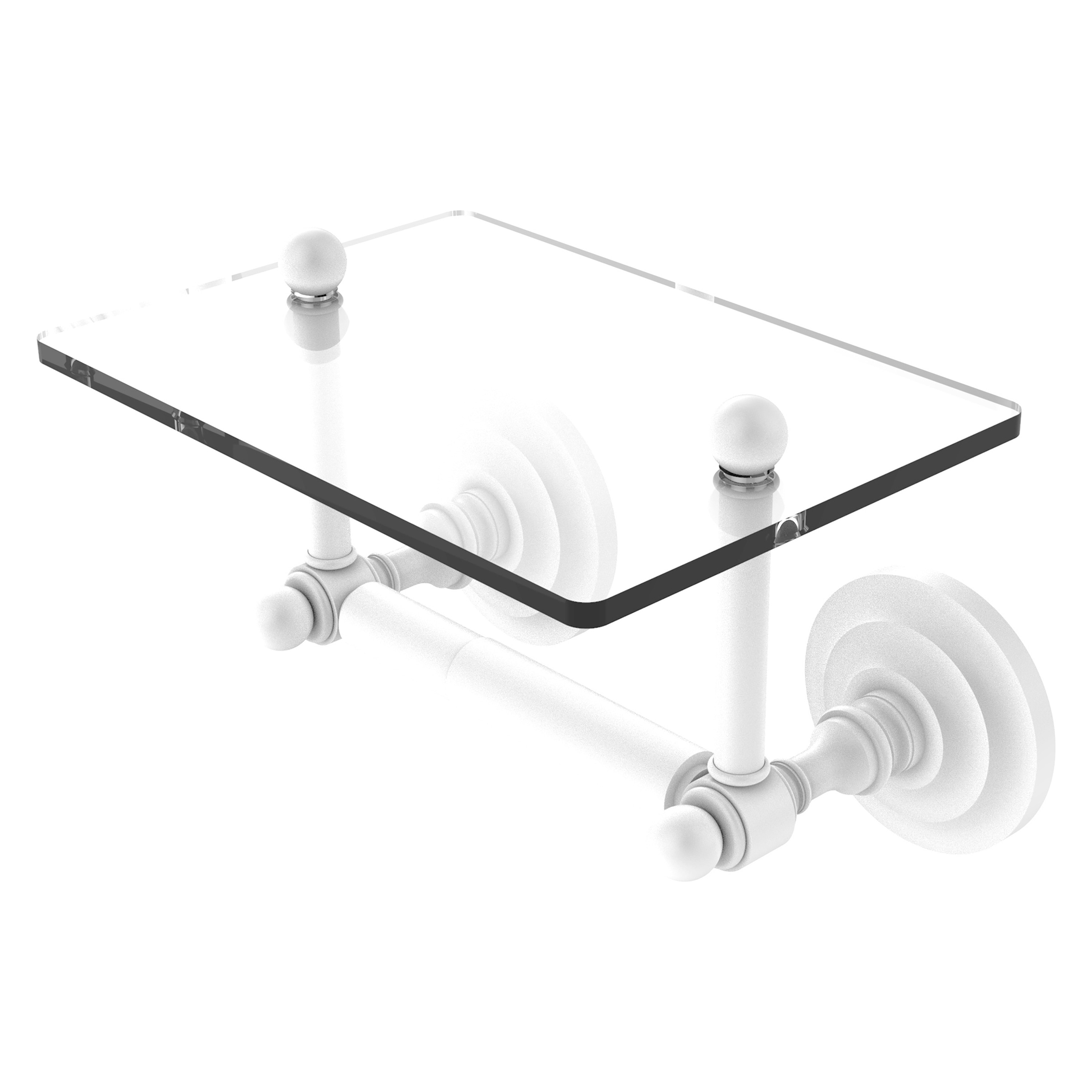 Matte White Brass Wall Mounted Toilet Paper Holder with Glass Shelf