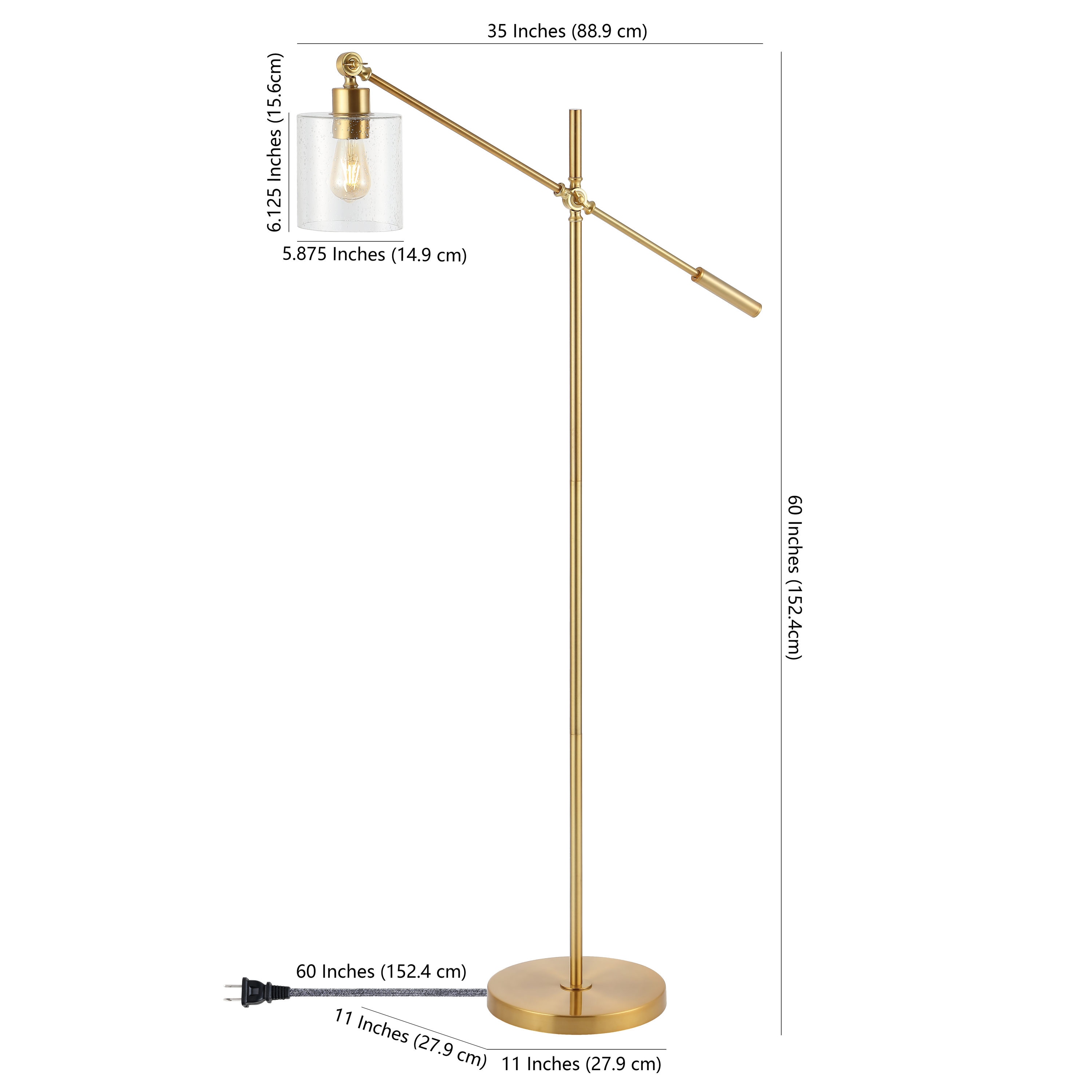 Kathryn Brass Gold Adjustable Iron and Seeded Glass Floor Lamp