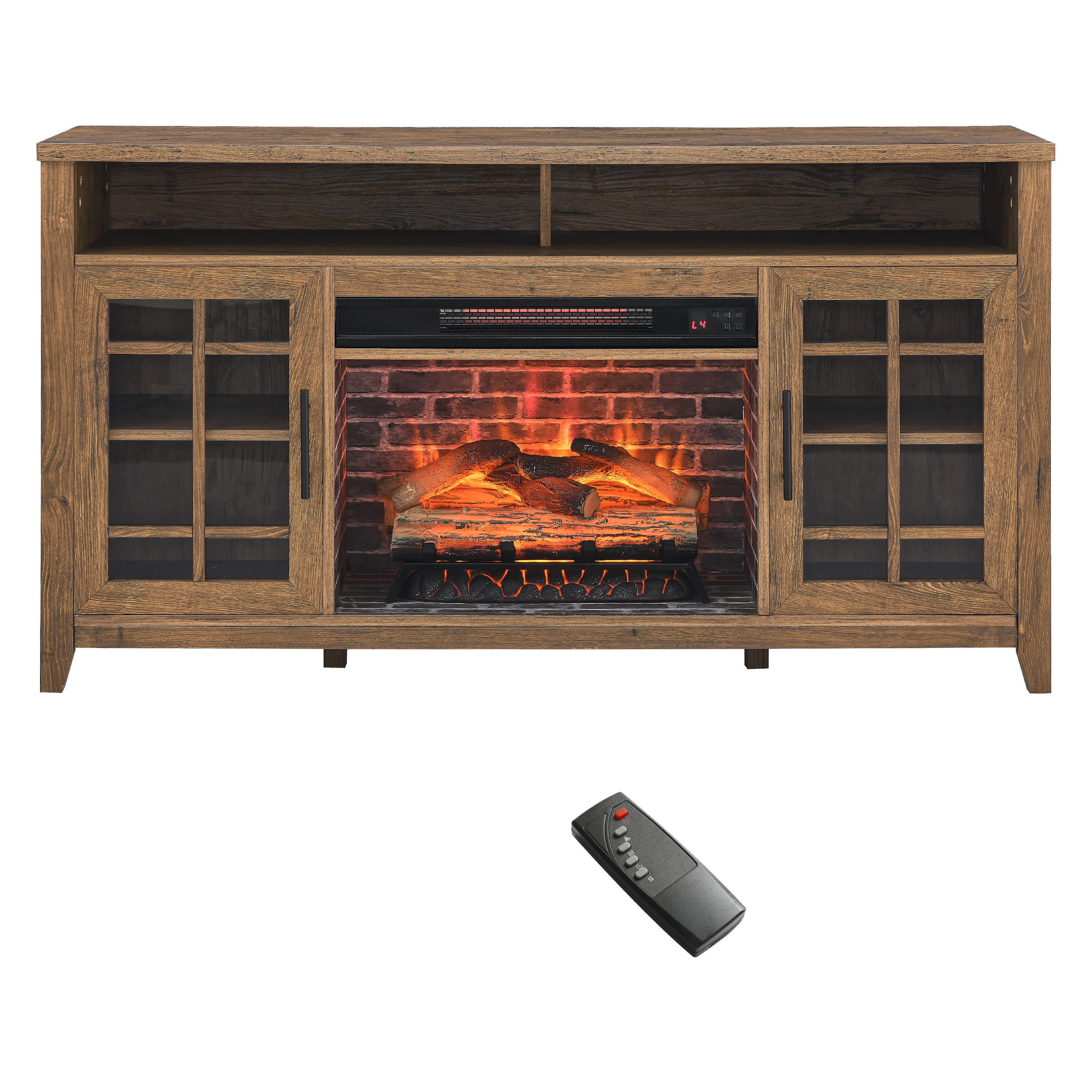 Innobule  55 inch TV Media Stand with Electric Fireplace KD Inserts HeaterReclaimed Barnwood Color