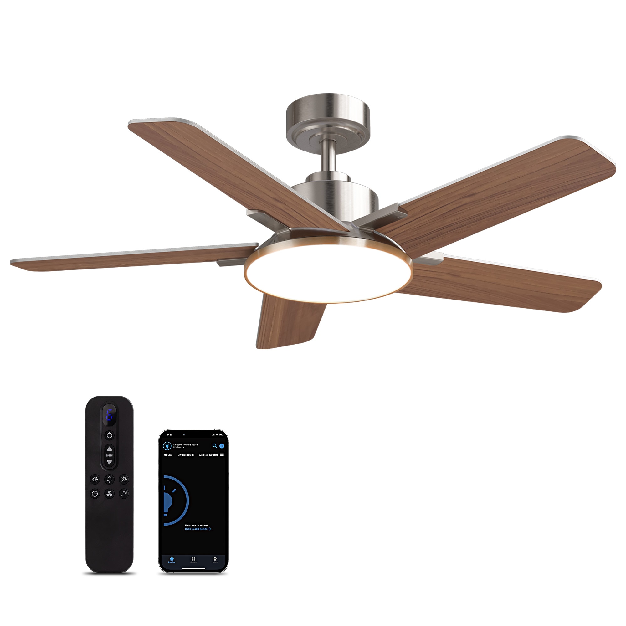 SILJOY WY-009D-44-03 44-in Nickel Ceiling Fan with Light and Remote Control Include