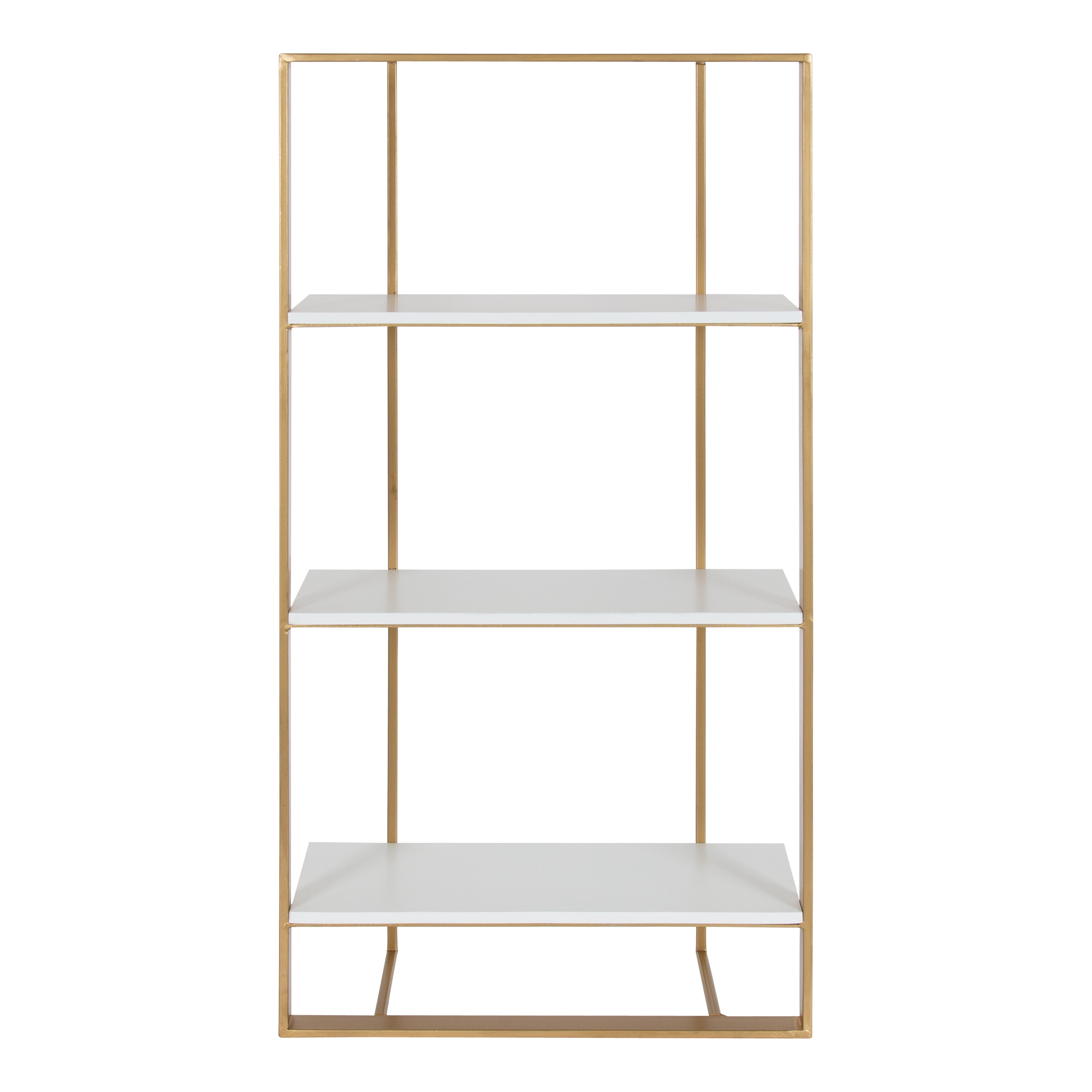White and Gold Floating Wood Wall Shelf, 32 Inch