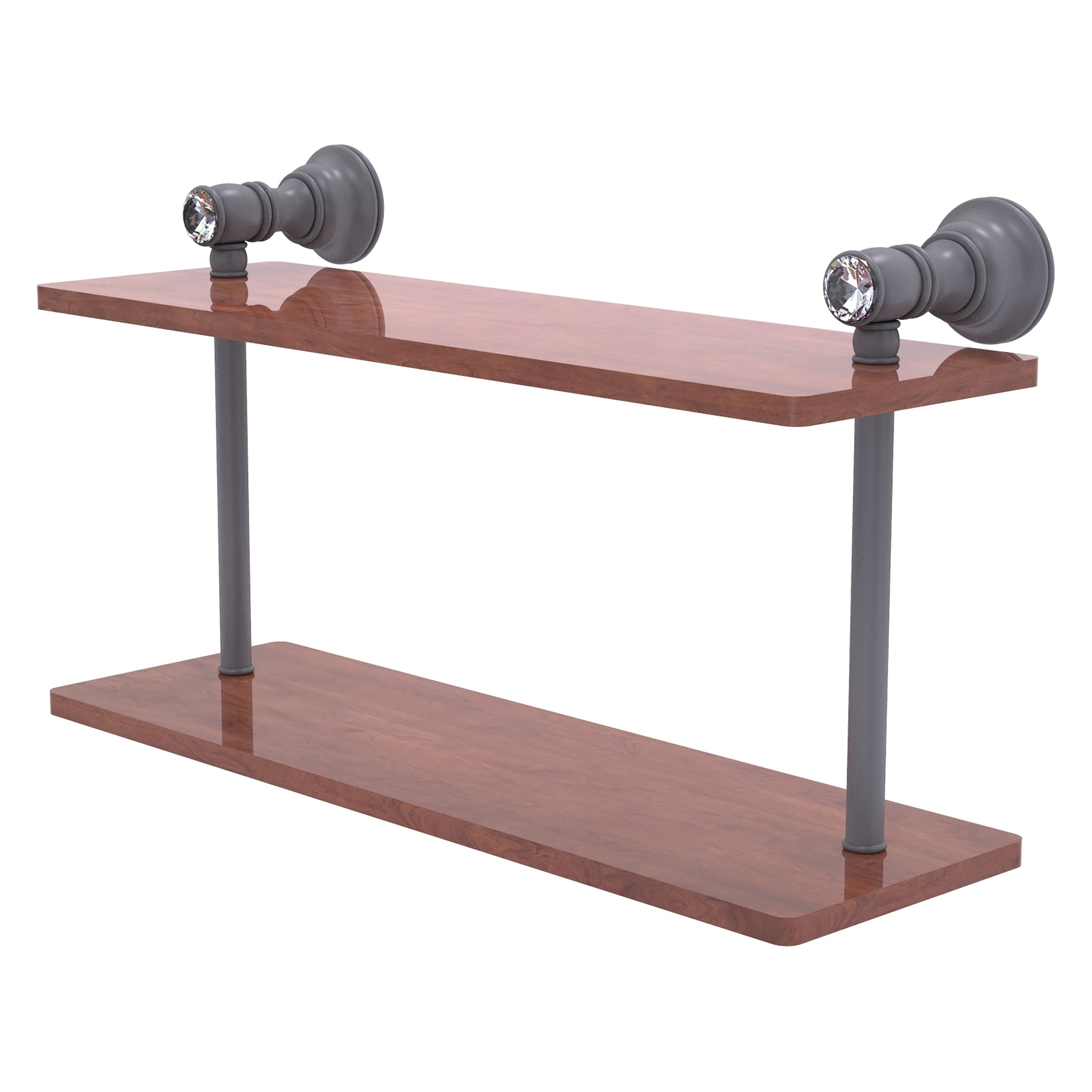 Allied Brass CC-2-16-IRW-GYM Carolina Crystal Matte Gray 2 -Tier Wall mount Bathroom Shelf ( 16-in x 9.2-in x 5-in )