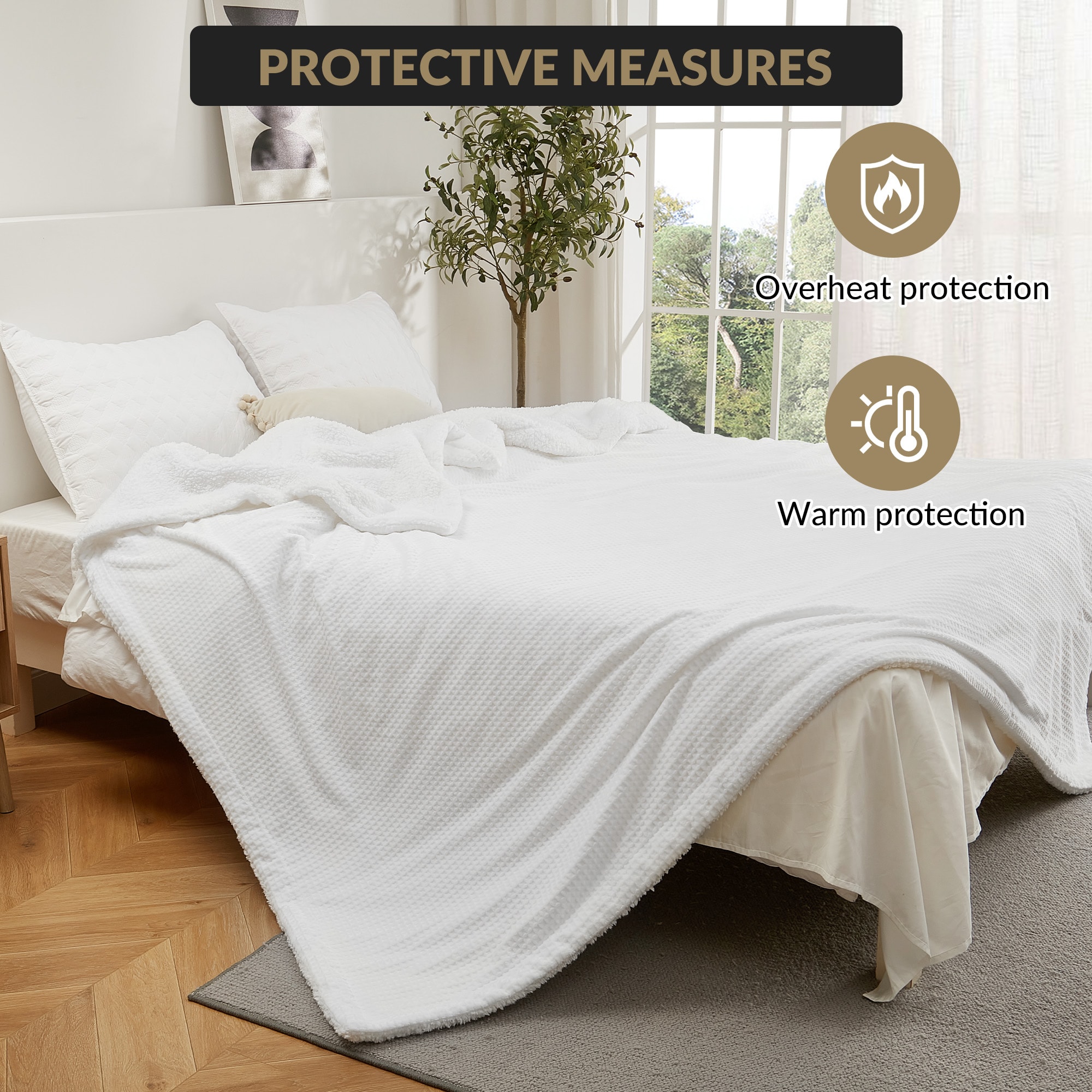 IdealHouse White Waffle Heated Electric Blanket 84x90 Inch