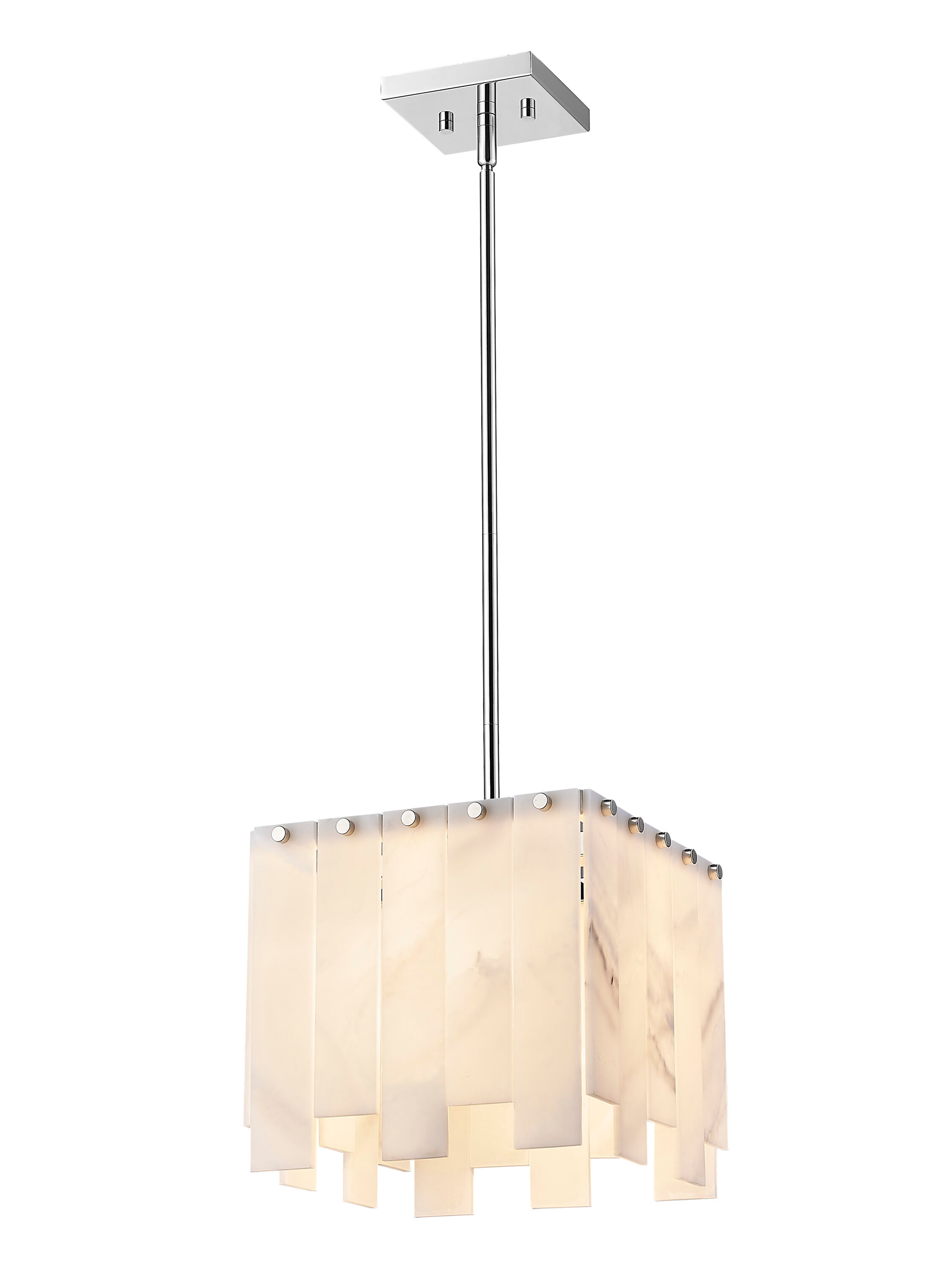 Art Deco Minimalist Alabaster & Polished Nickel Pendant Light