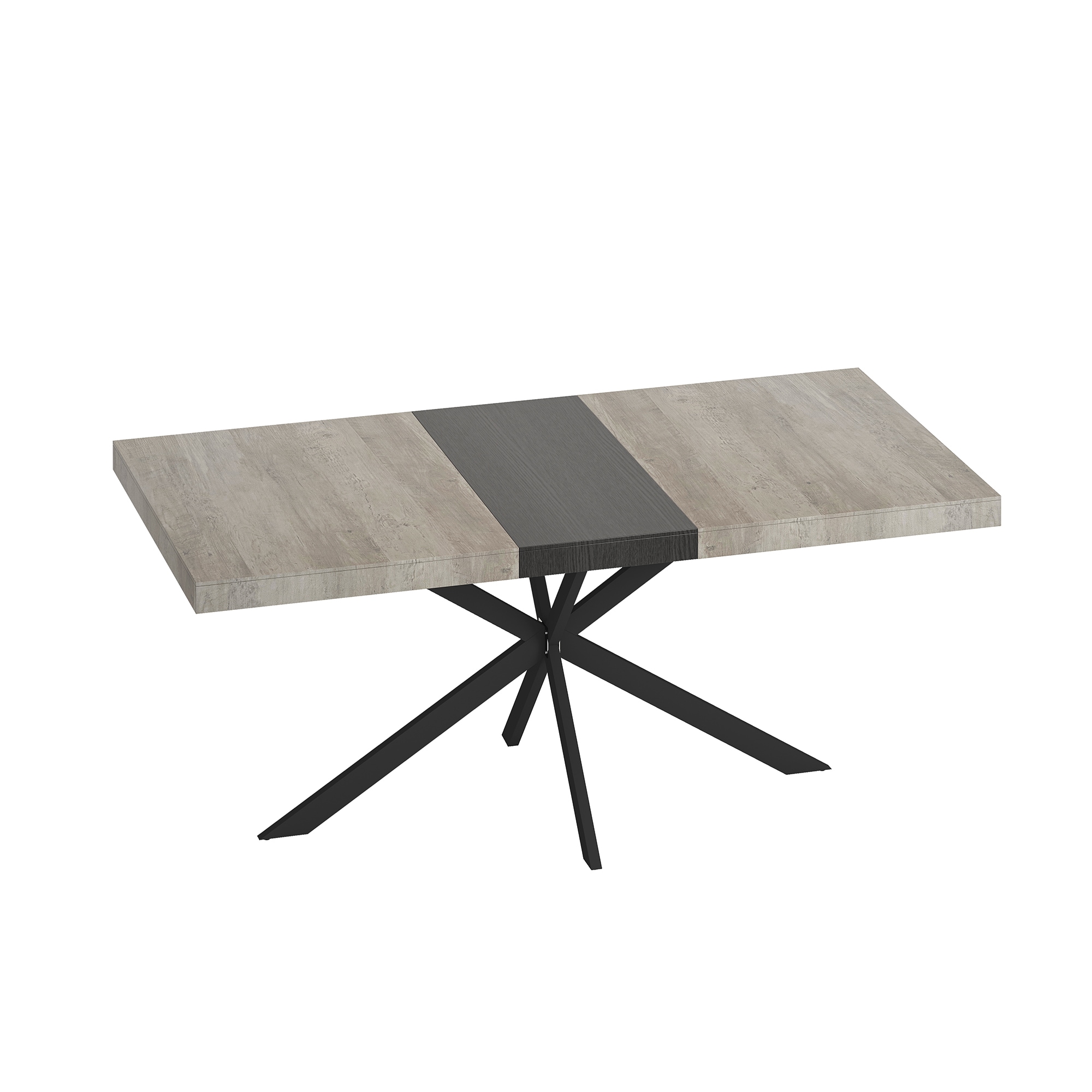 SINOFURN SYB930050GY Gray Rustic Extending Self-storing leaf Dining Table, MDF with Black Metal Trestle Base 70.9-in L x 30-in H