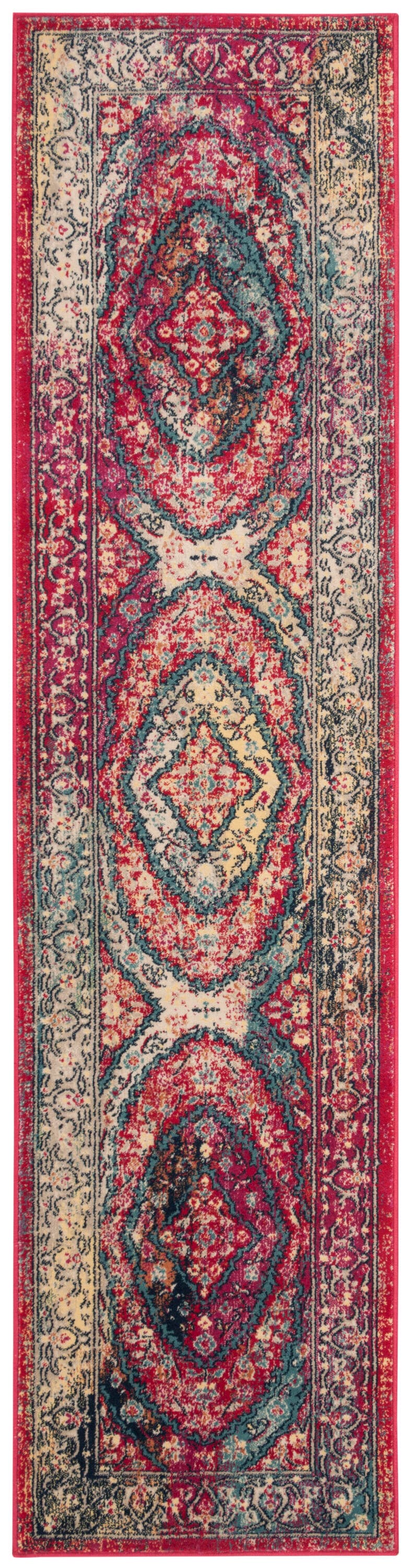 Safavieh EVK518K-28 Evoke Cass 2 x 8 (ft) Loomed Synthetic Fuchsia/Ivory Rectangular Indoor Distressed/Overdyed Vintage Runner rug