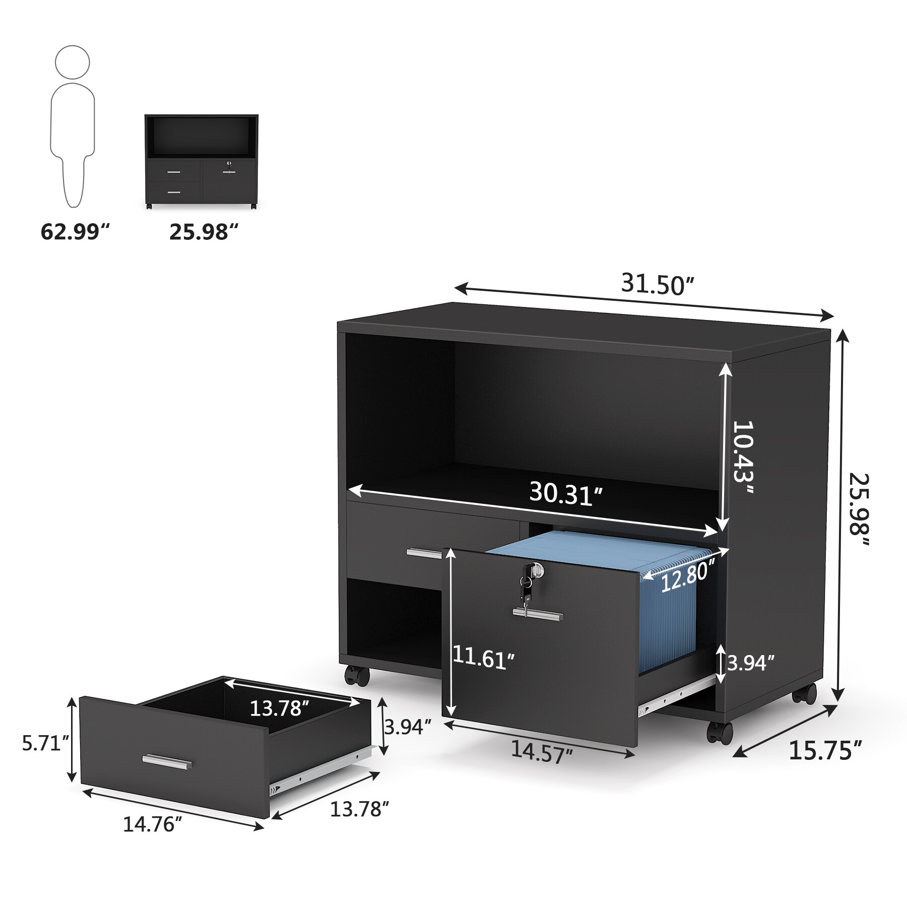 UnionBasic Document Organizer, 3-Drawer File Cabinet Document Storage Box,  Office Desktop Filing Organizer, Black