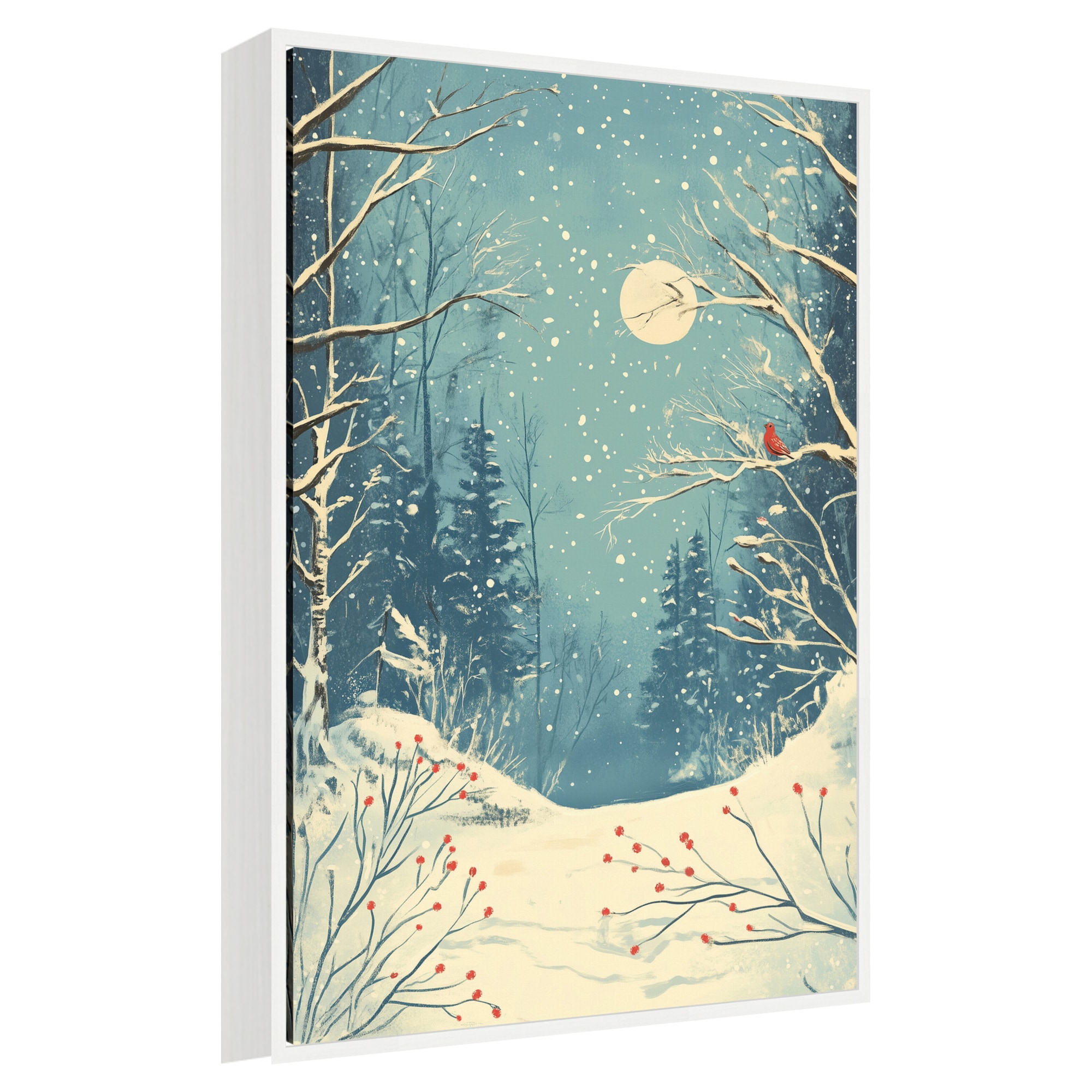 Amanti Art - Red Bird in Snowy Forest by Pictufy Studio Framed Canvas Wall Art Print 23 W x 33 H...