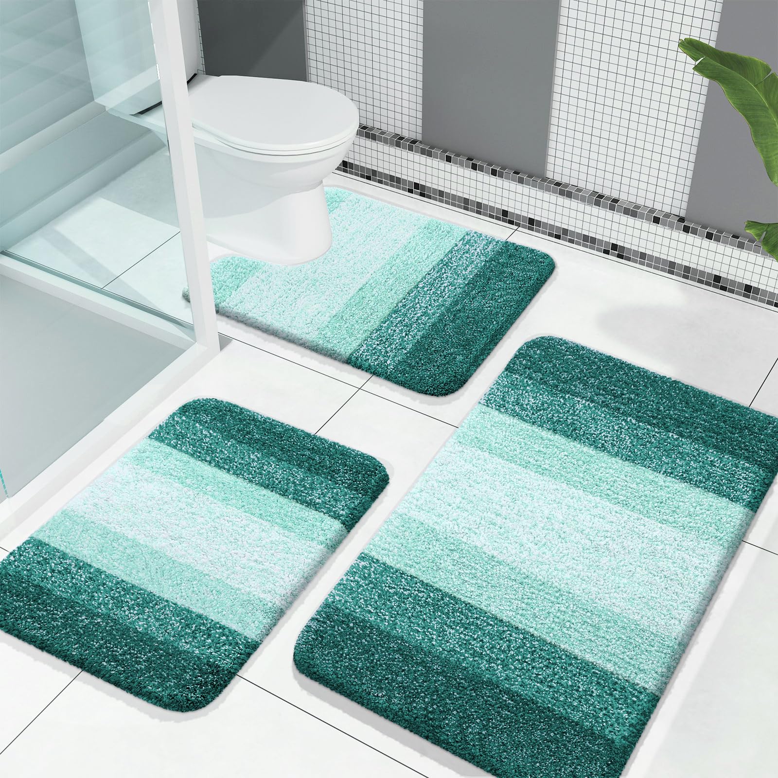 PUPWE Microfiber Bathroom Rug Set Ultra Absorbent Soft Plush Non Slip Machine Washable Decor 3 piece