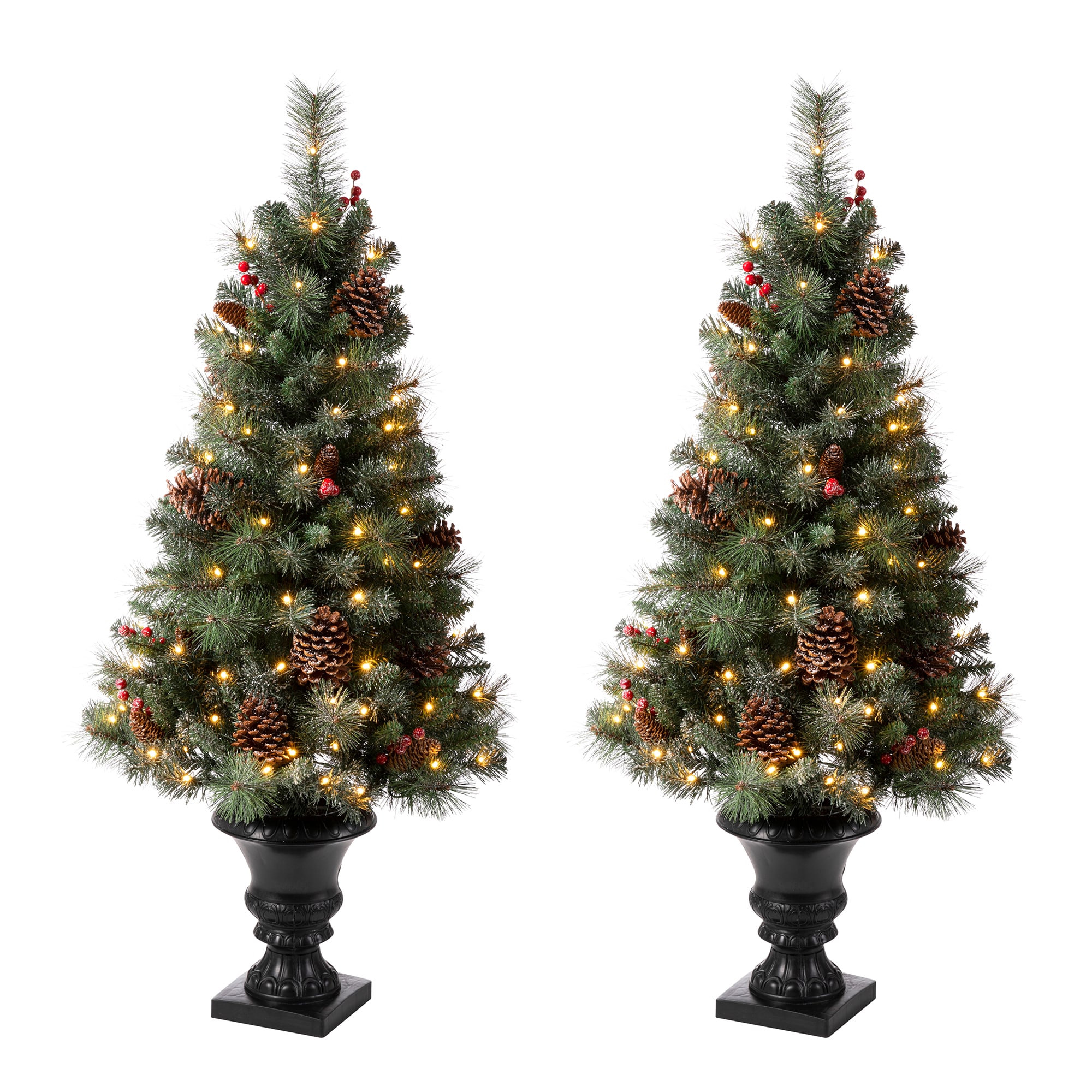 Glitzhome 4-ft Pre-lit Artificial Tree Flocked Artificial ...