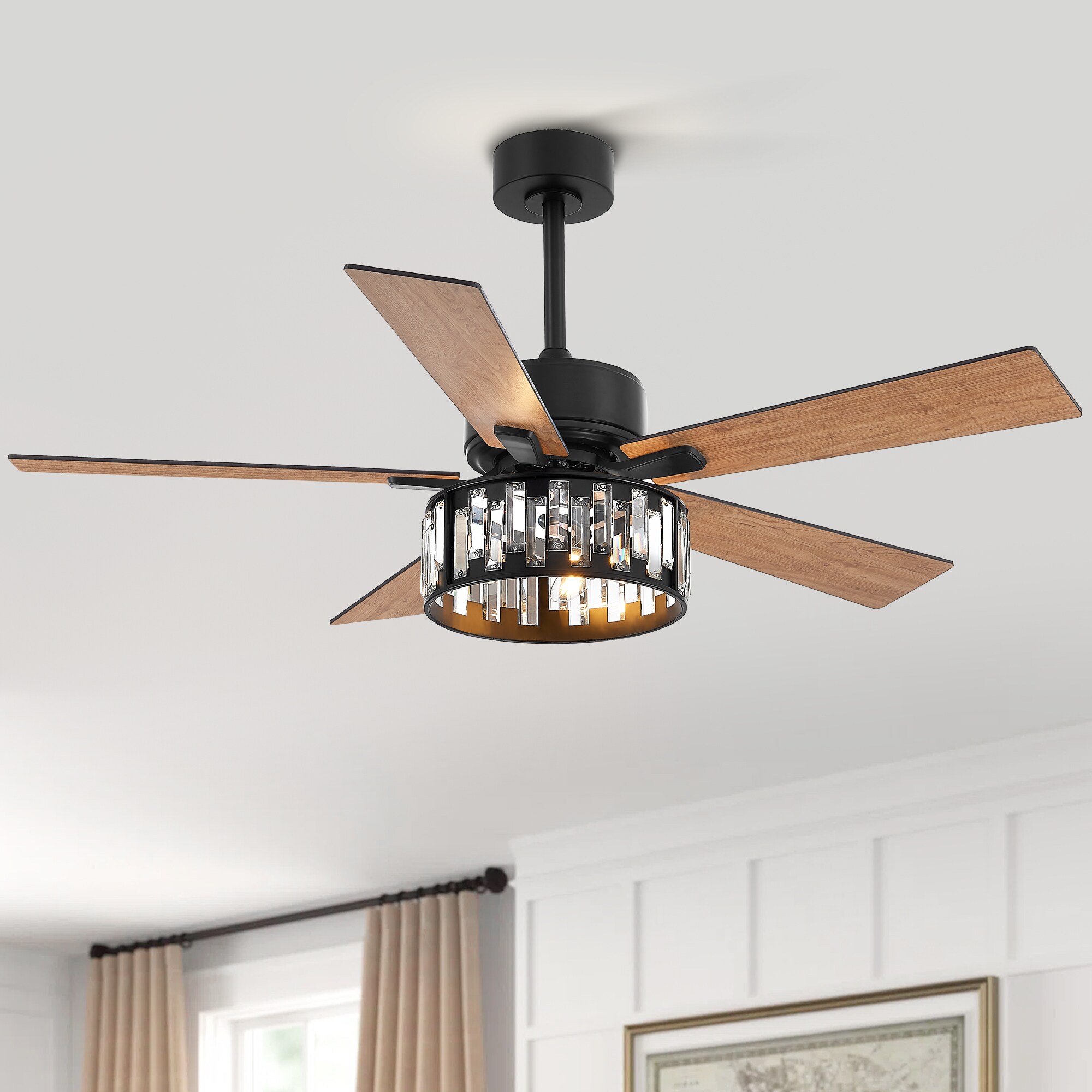 Breezary 52-in Black Indoor Chandelier Ceiling Fan with Light and 