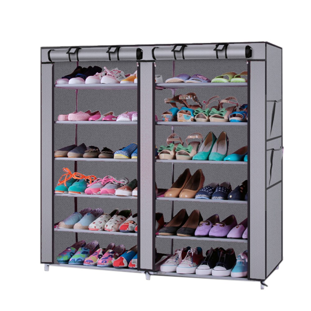 Double Row Shoe Rack,Shoe Storage Organizer with Big Capacity,7-Tier Shoe  Cabinet,Shelf,Closet with Nonwoven Fabric Cover for 28 Pairs of Shoes