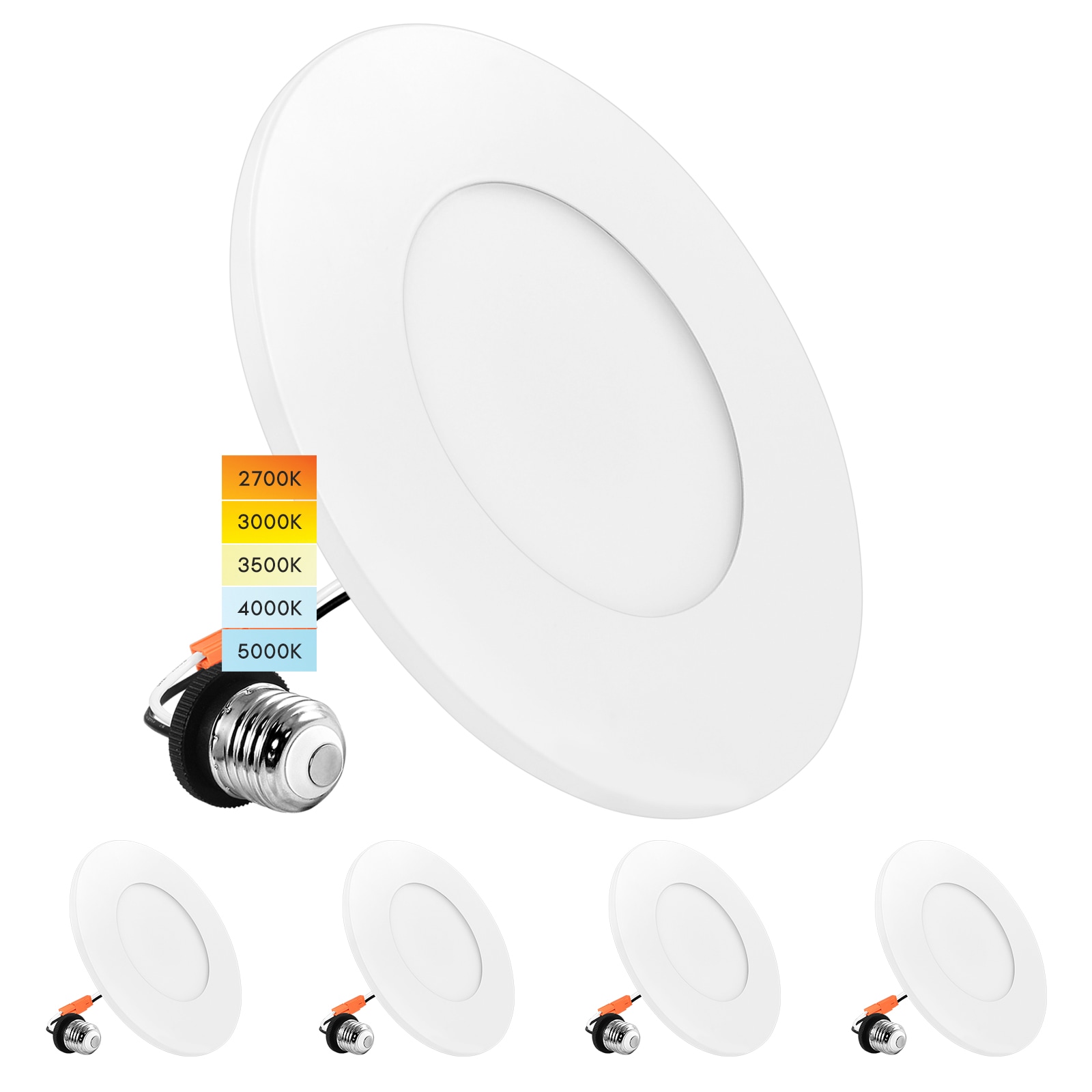 Luxrite - LED Recessed Lights 4 -Pack 4-in LED Remodel or new construction White Airtight IC Open...