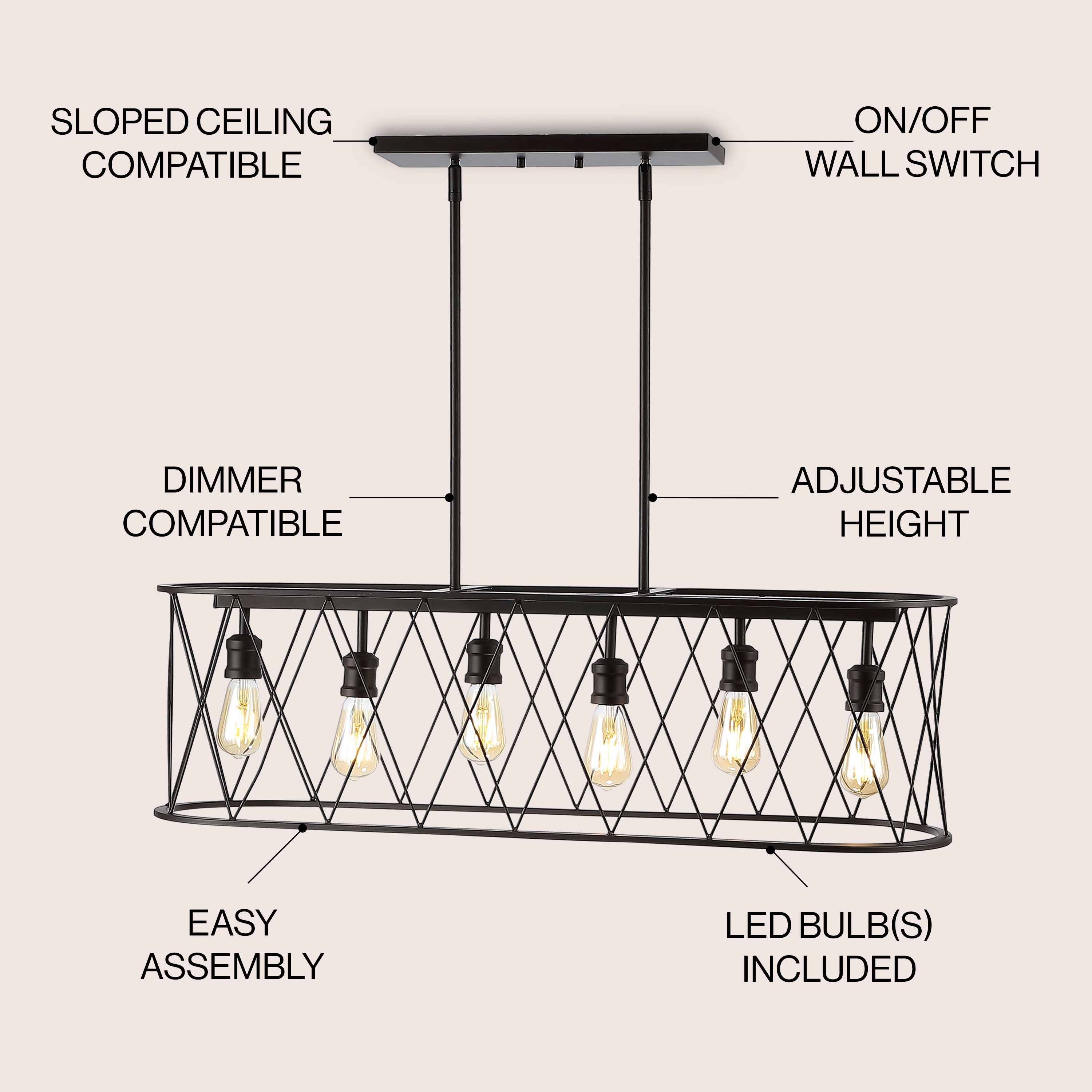 Marion 37.75" Oil-Rubbed Bronze Farmhouse LED Pendant