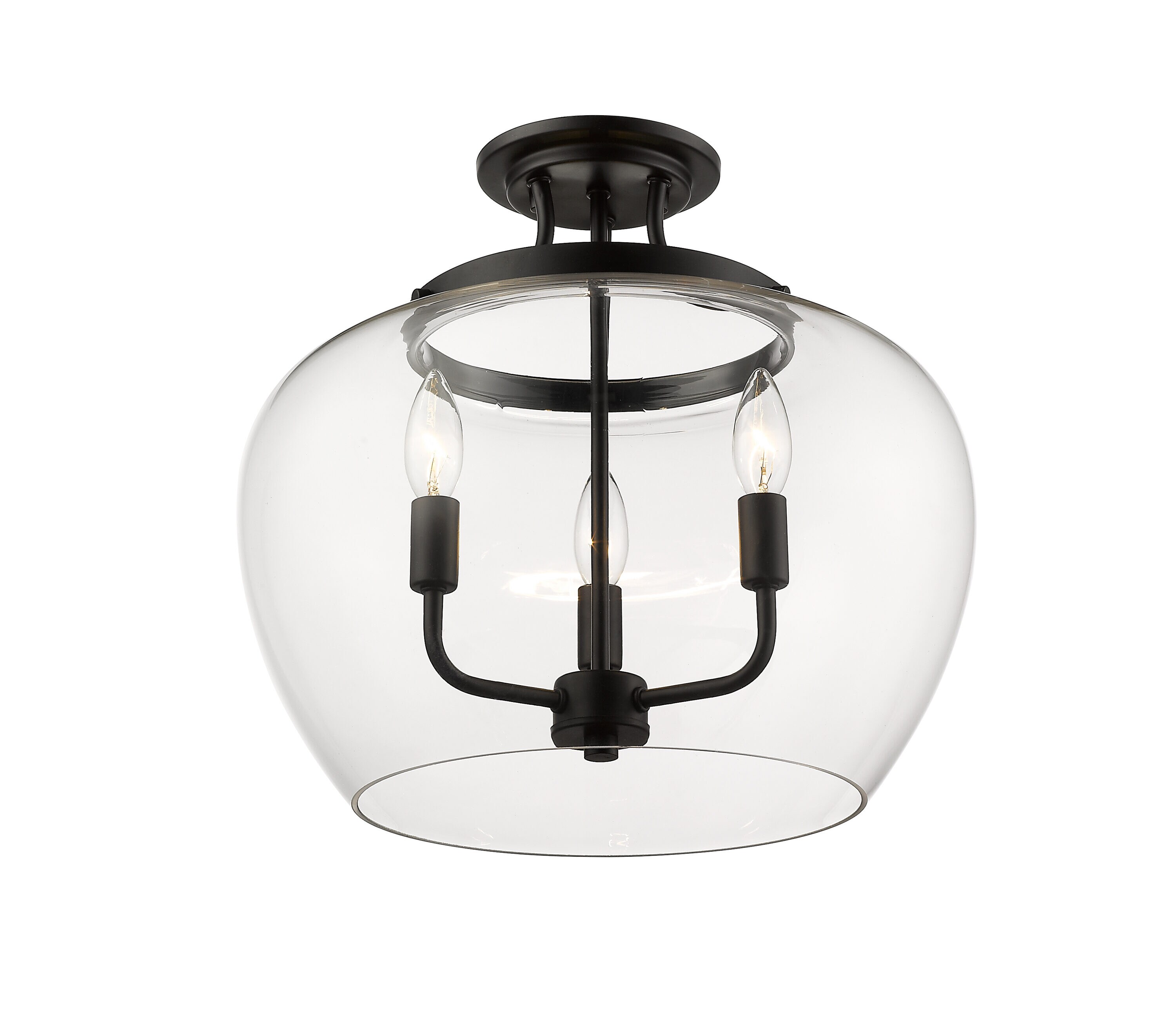 Matte Black Glass 3-Light Semi-Flush Mount Ceiling Fixture