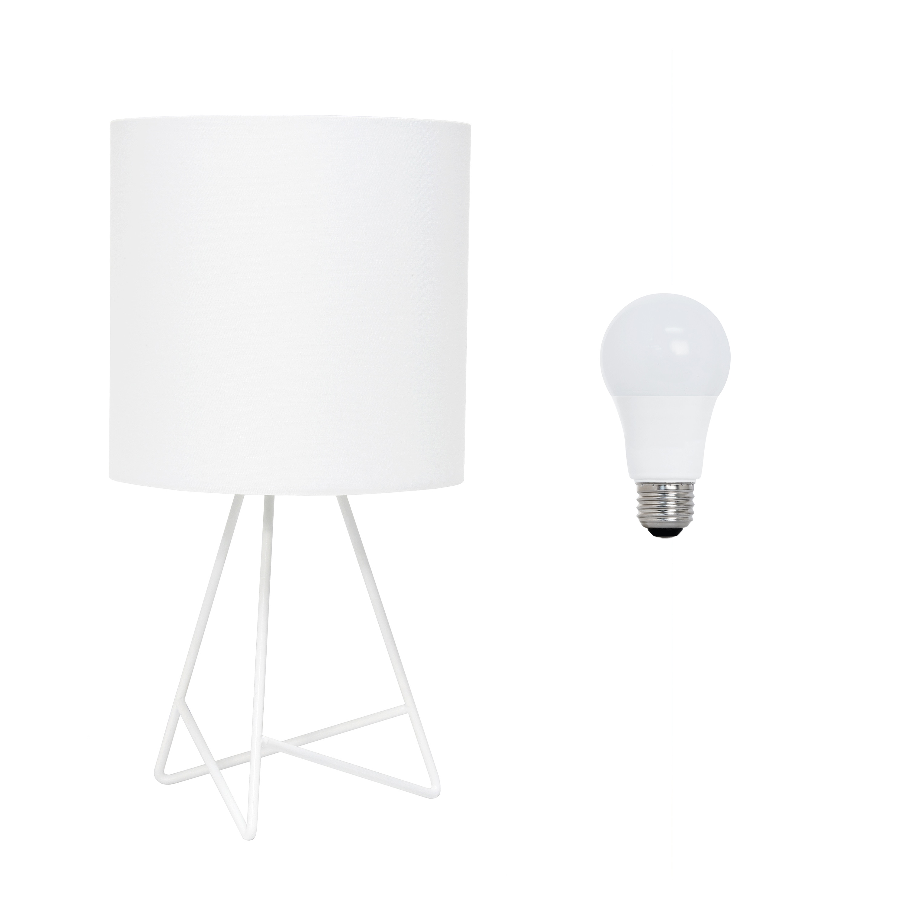 Simple Designs LT2066-WOW-LB 14-in White/White Shade LED On/Off switch Table Lamp with Fabric Shade