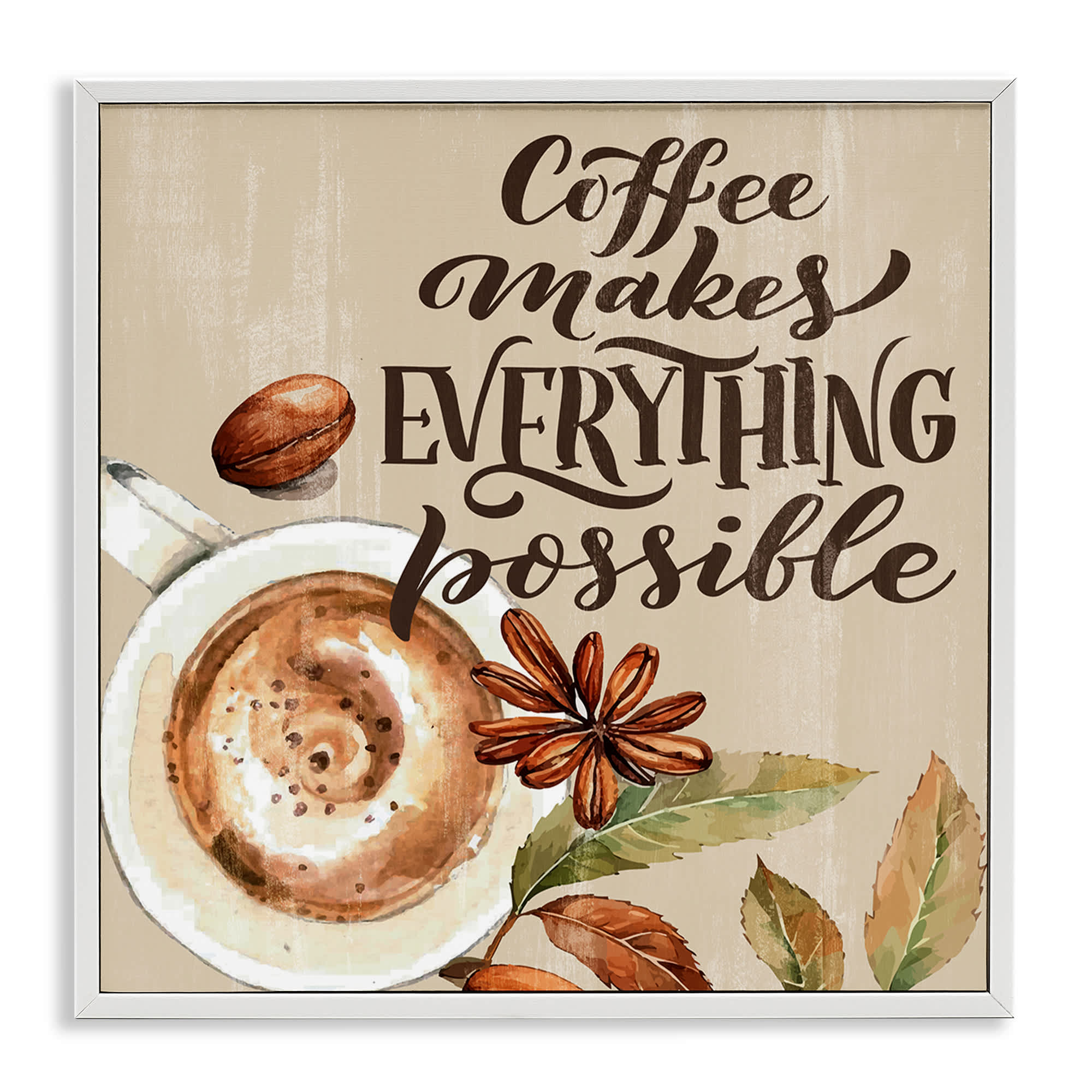 Stupell Industries BS-478-WFR-12X12 Rustic Coffee Makes Possible White Framed Giclee Art By Kim Allen 12 x 12