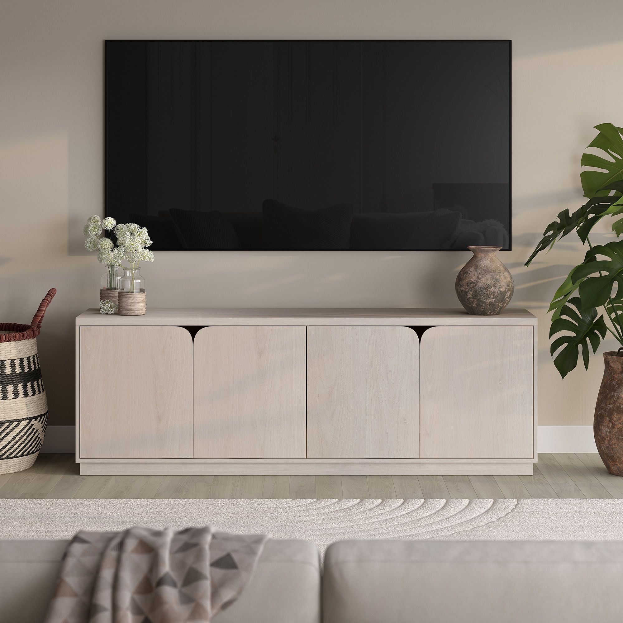 Hailey Home Fitzroy Modern/Contemporary Alder White 70-in W TV stand ( Accommodates TVs more than 70-in )