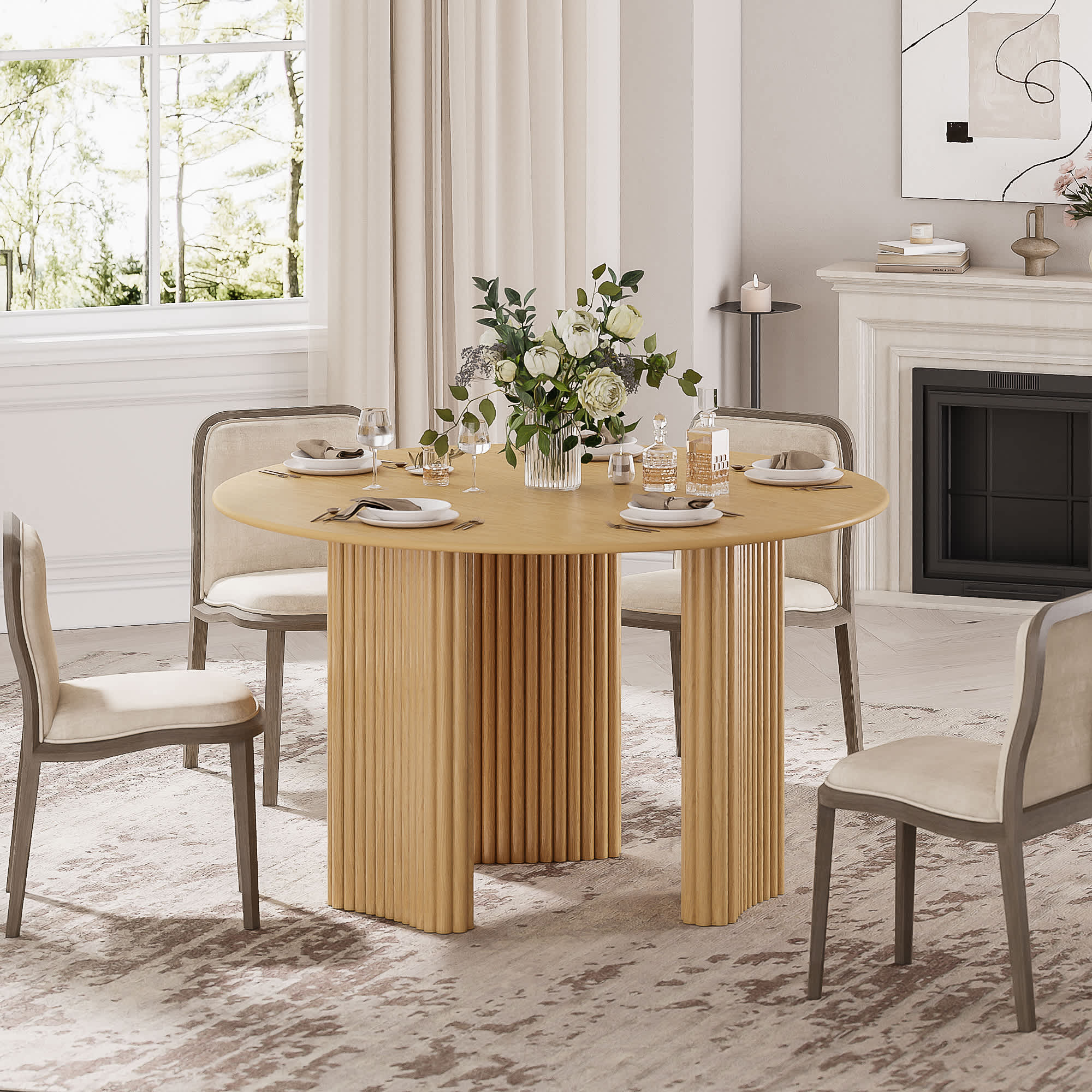 Dovelina -  Round Wood Modern Dining Table Kitchen Table with 3 Legs