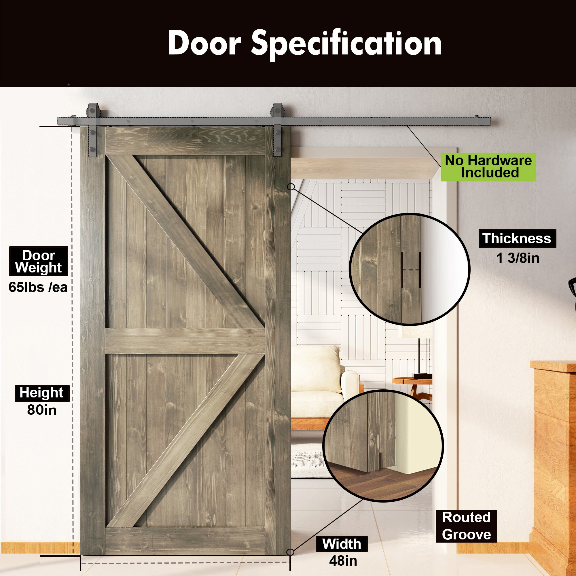 HOMACER 4880F-GRAY Barn-Doors - View #3