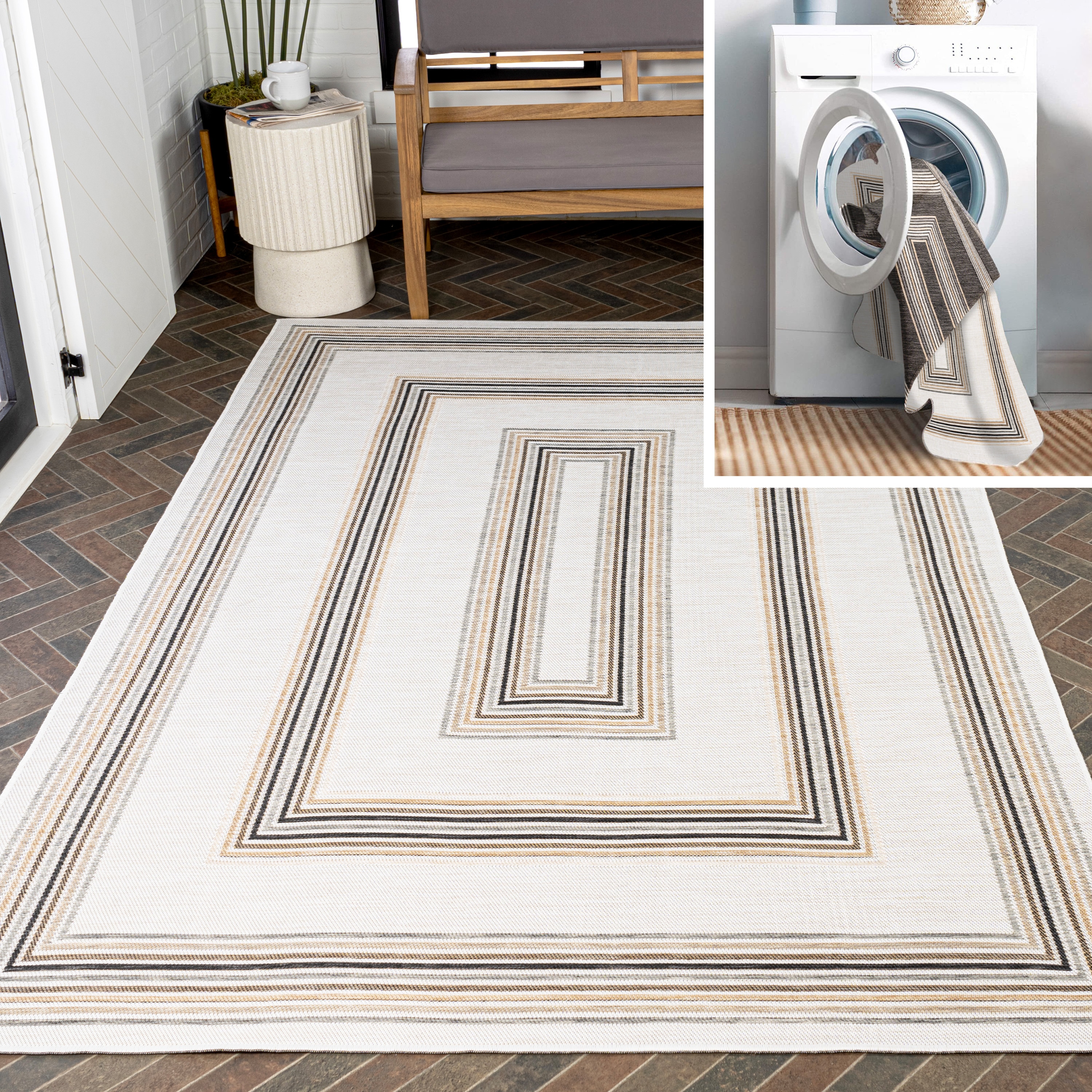 JONATHAN  Y SVH101B-4 Savannah Argo Nautical Reversible 4 x 6 (ft) Loomed Polypropylene Black/Cream Rectangular Indoor/Outdoor Stripe Coastal Area rug