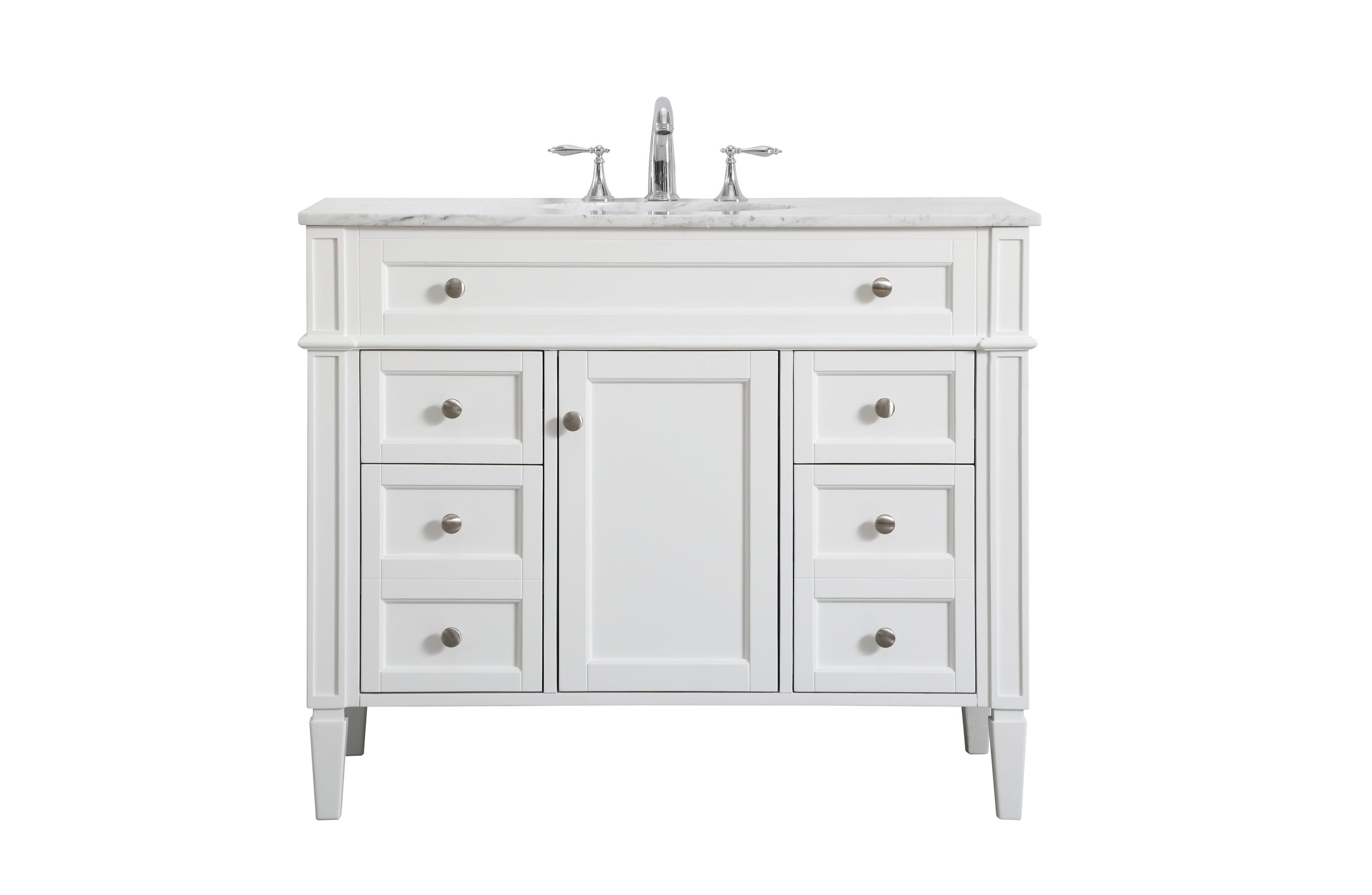Elegant Decor HF37626WH Home Furnishing 42-in White Undermount Single sink Bathroom Vanity with Carrara White Marble Top