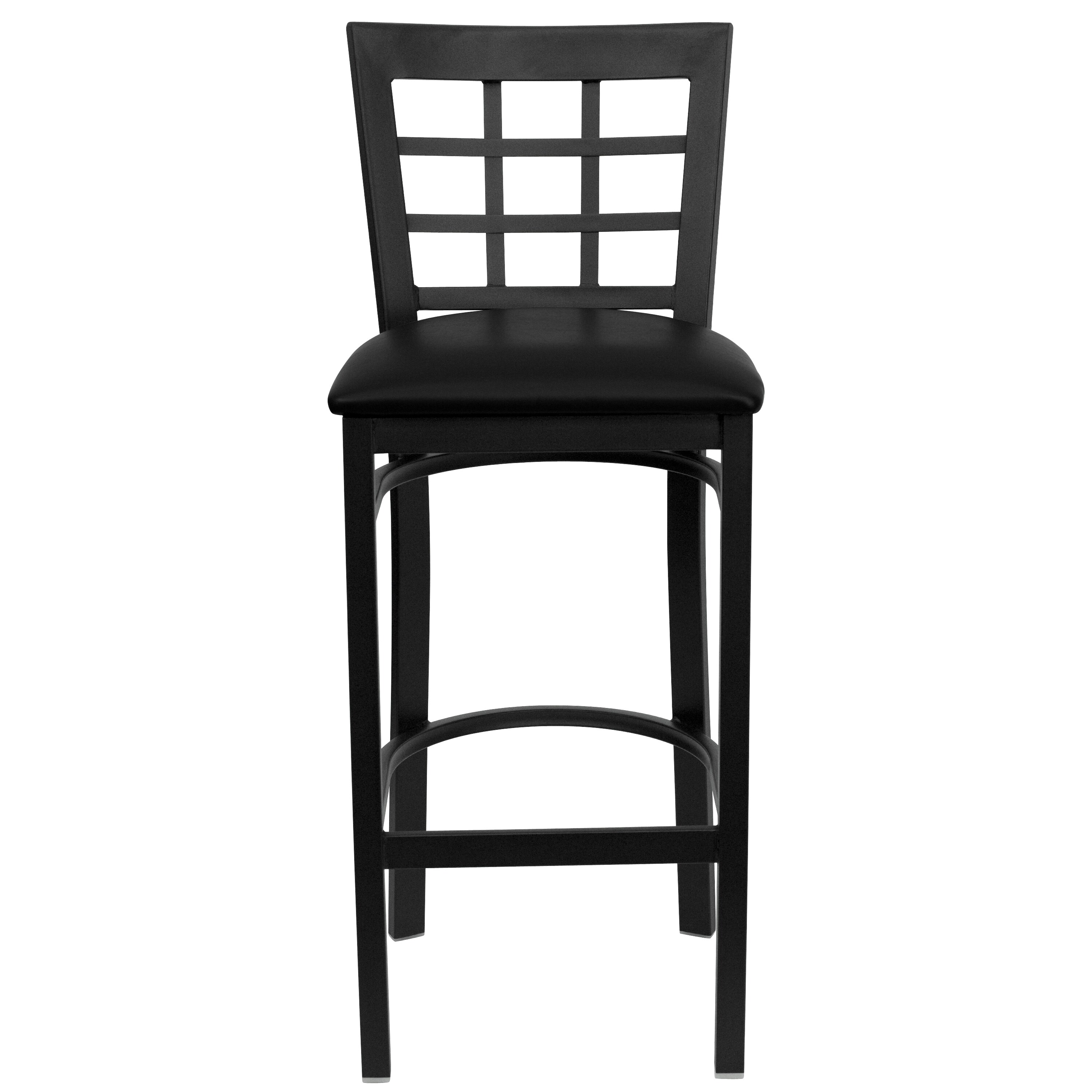 Elegant Black Vinyl and Metal Window Back Bar Stool