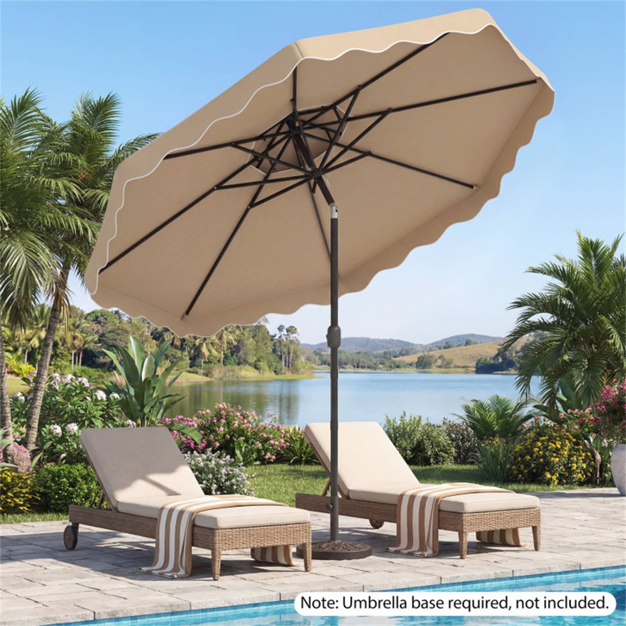 BABOOM 10-ft Steel Brown Push-button Tilt Market Patio Umbrella