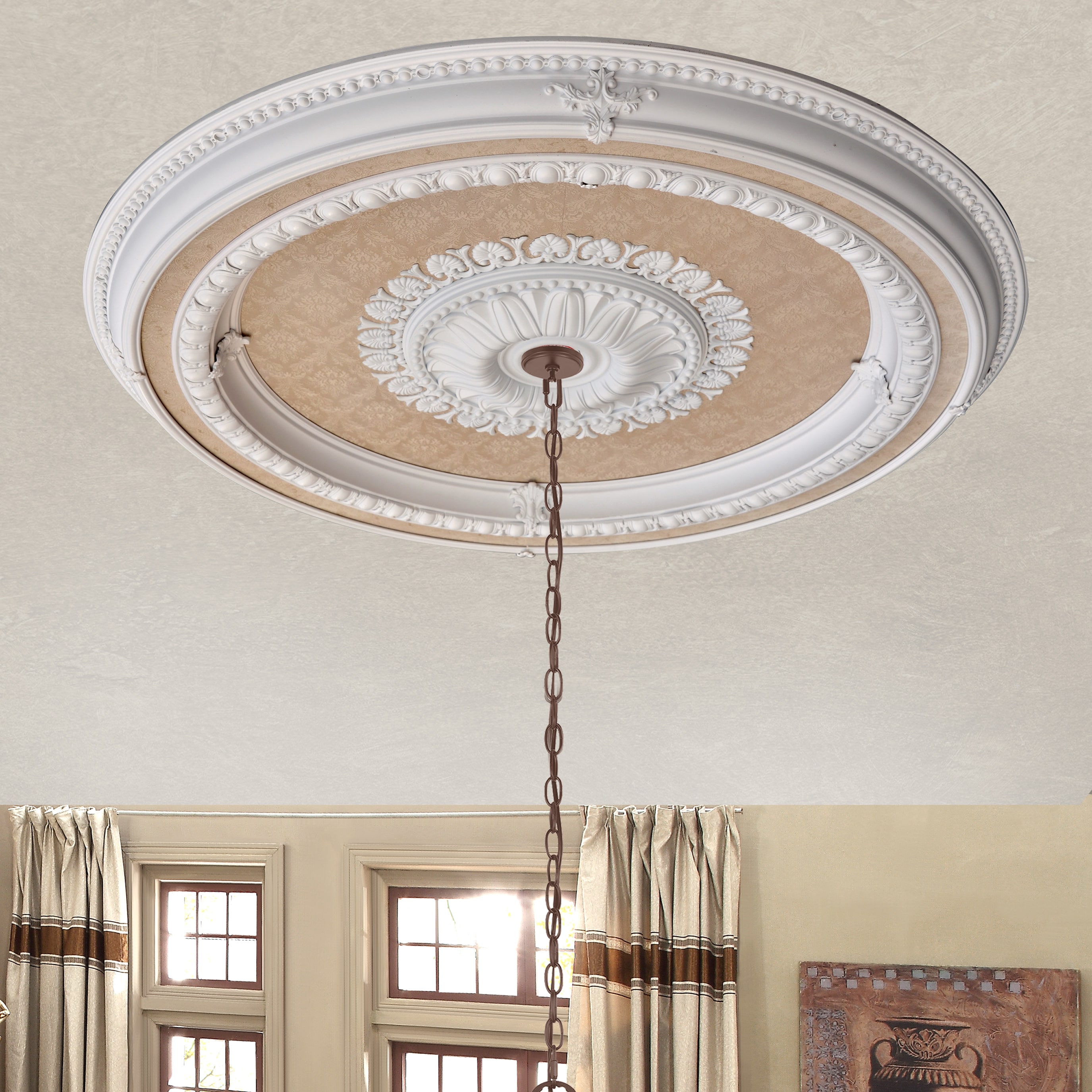 AFD HOME 10756389 Masterpiece Moldings 47-in W x 47-in L Traditional White Polystyrene Whole Ceiling Medallion