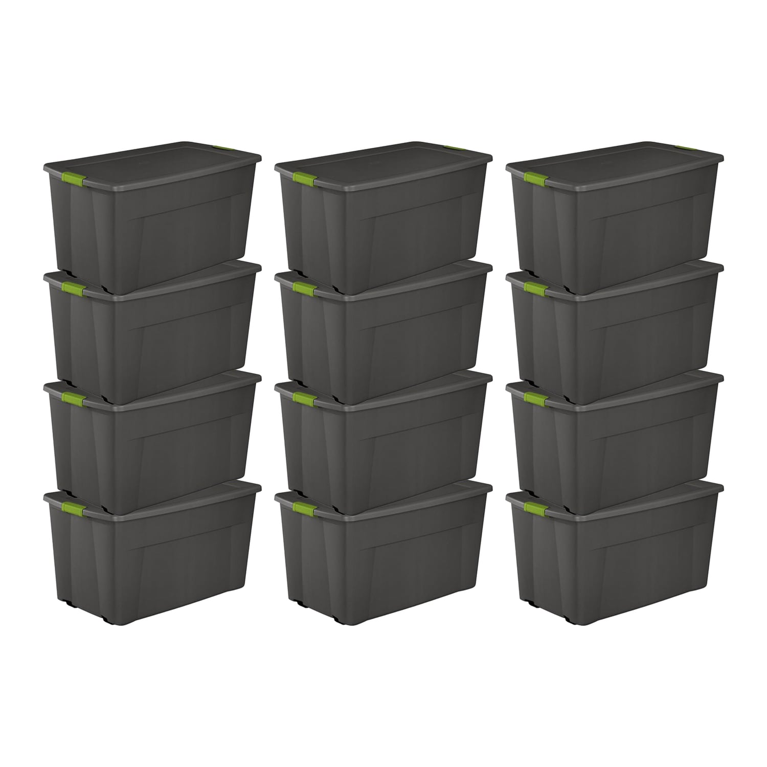 Sterilite 100386 12 -Pack X-large 45 -Gallons ( 180 -Quarts ) Gray Heavy Duty Rolling Stackable Tote with Latching Lid
