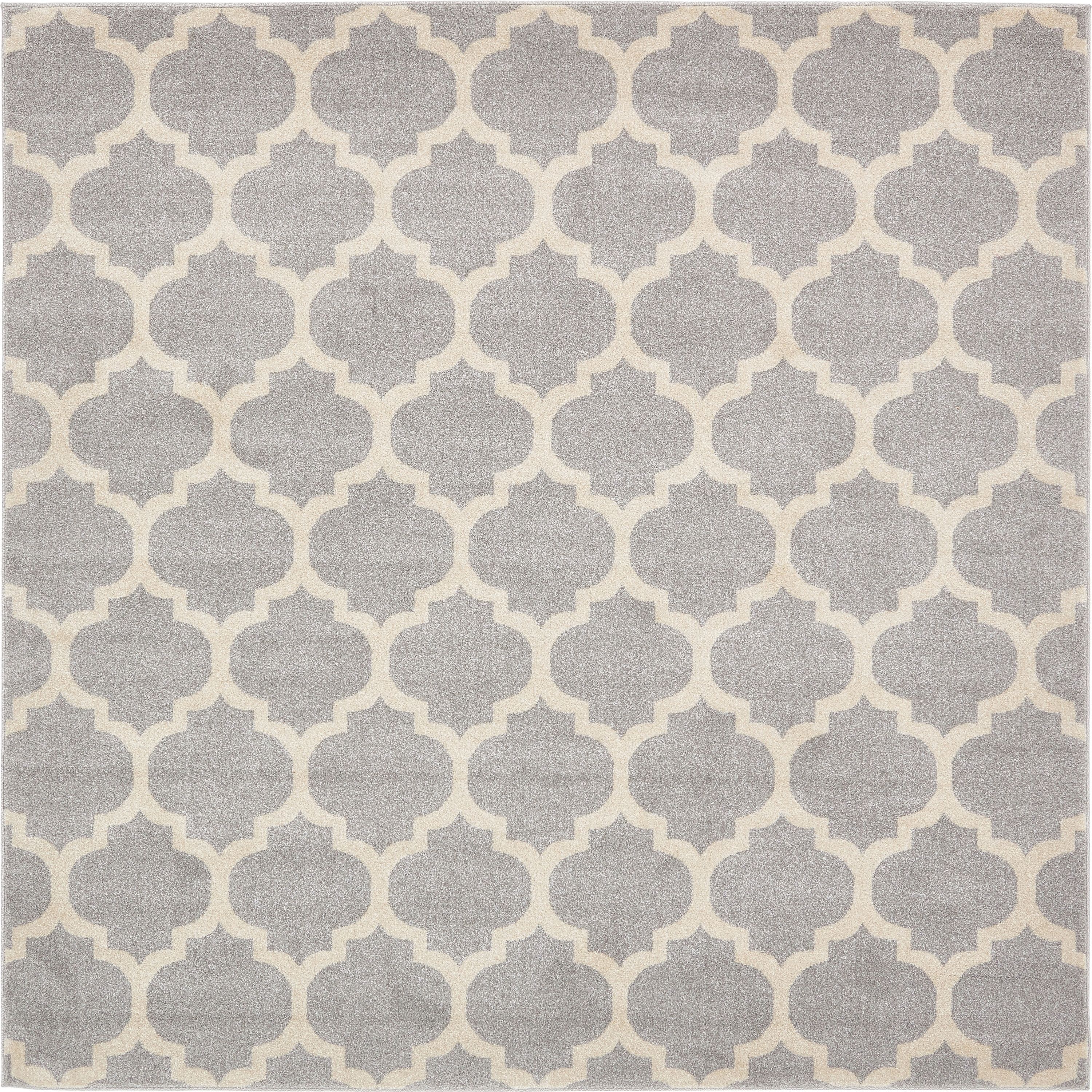 Unique Loom 3128599 Philadelphia Trellis 8 x 8 (ft) Loomed Polypropylene Light Gray/Beige Square Indoor Geometric Industrial Area rug