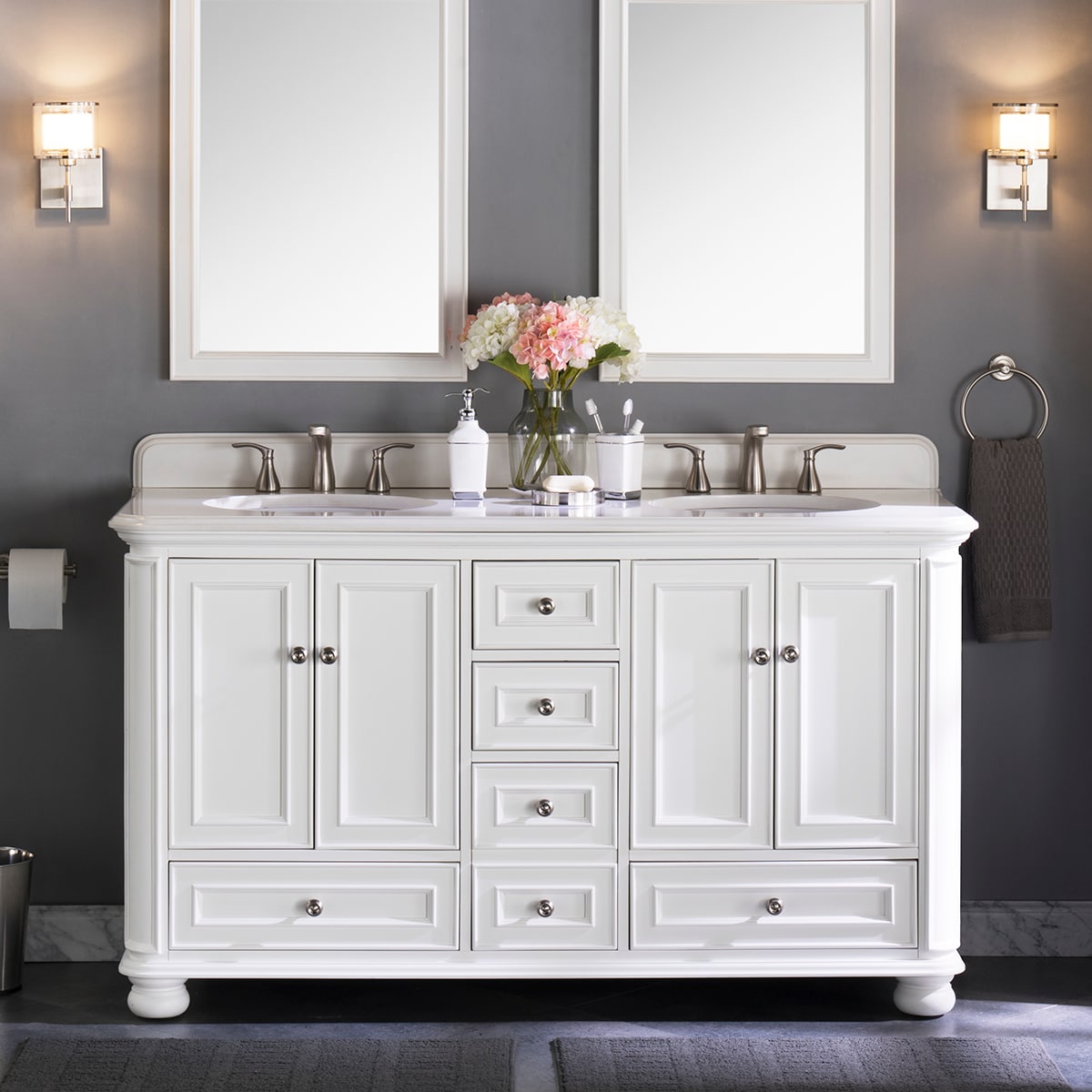 Wrightsville 60-in White Undermount Double Sink Bathroom Vanity with White Engineered Stone Top | - allen + roth 1116VA-60-201-901