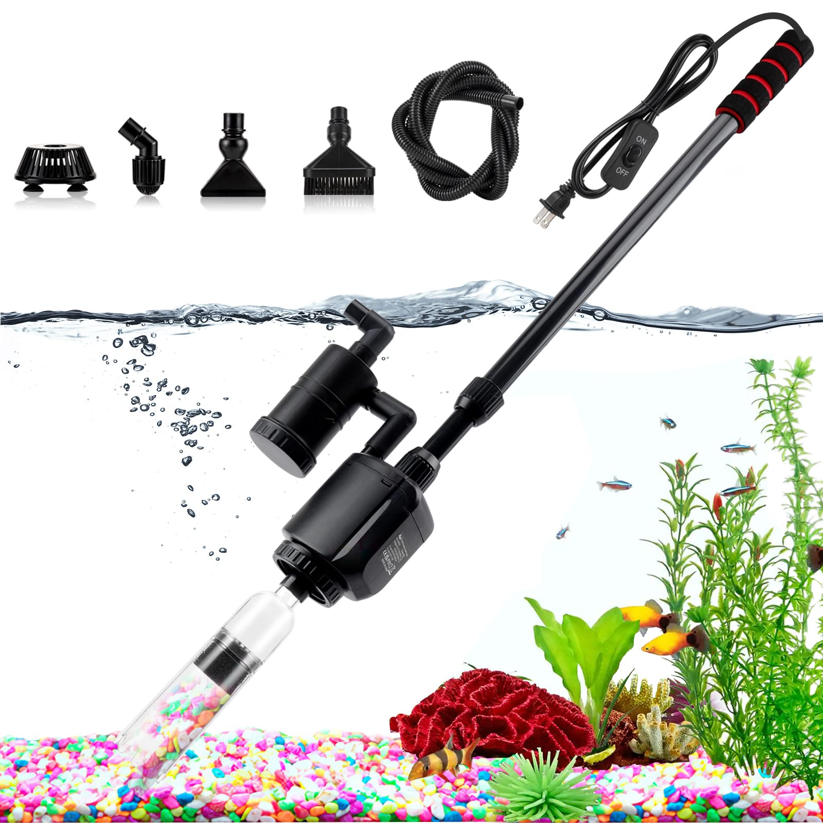 Oyezvary  Electric Aquarium Gravel Cleaner Kit 6 in 1 Automatic Fish Tank Cleaning Tool for Water Change Sand Wash Debris Removal Water Filter