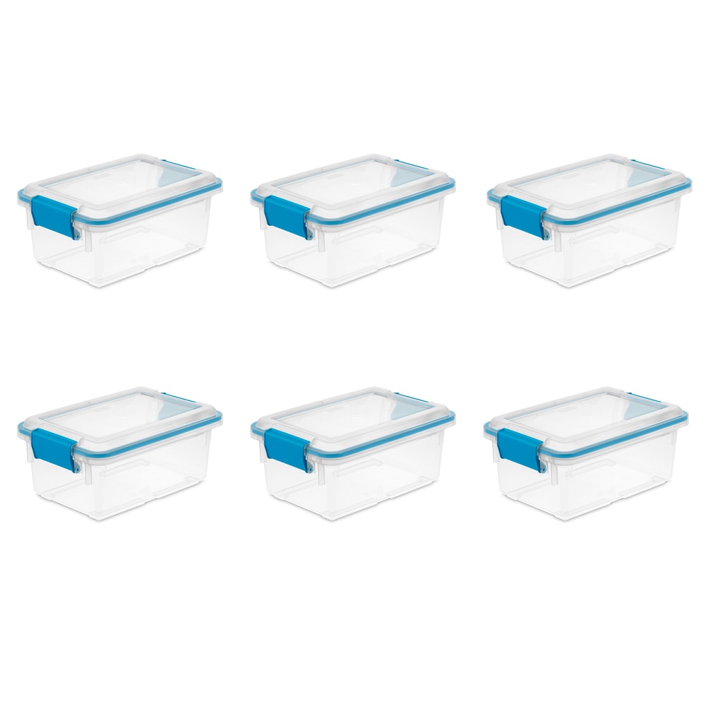 Sterilite 197353 6 -Pack Medium 1.875 -Gallons ( 7.5 -Quarts ) Clear - 7.5 Quart Weatherproof Stackable Tote with Latching Lid