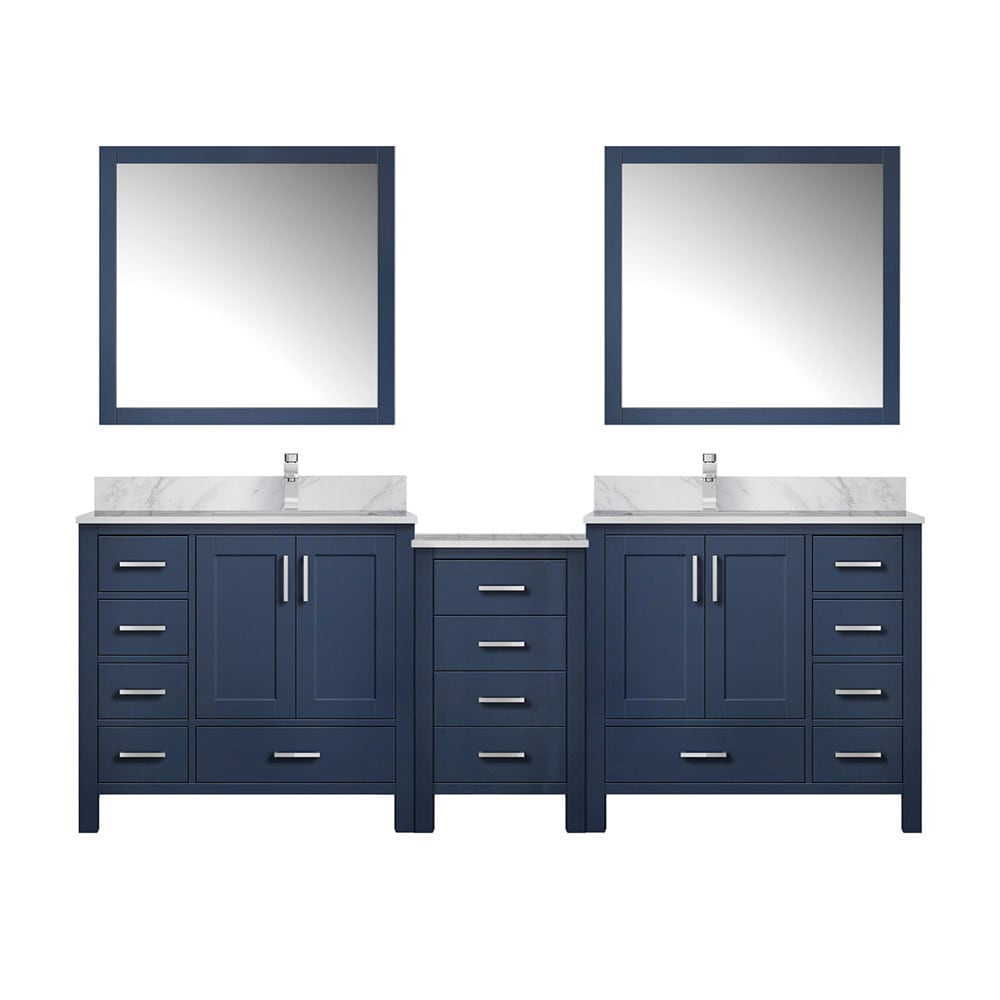 Lexora LVOP92DE111 Opal 92-in Navy Blue Undermount Double Sink Bathroom Vanity with White Carrara Marble Top (Mirror and Faucet Included)