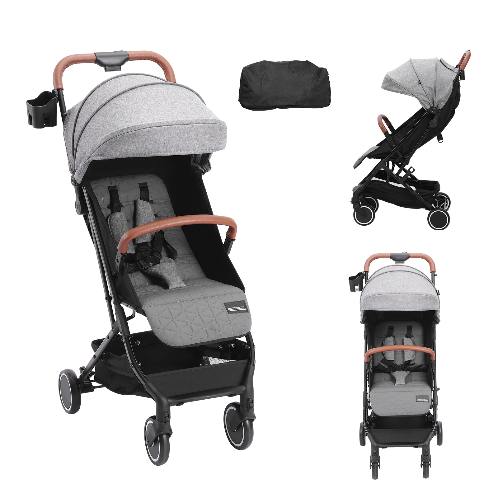 VEVOR SCBZYETCZYJC04057V0 Standard Baby Infant Stroller  Toddler Stroller with 95degree -150degree  Adjustable Backrest and and 0/90degree Adjustable Footrest and One-click Folding  Newborn Stroller with Cup Holder and Carry Bag  Dark Grey