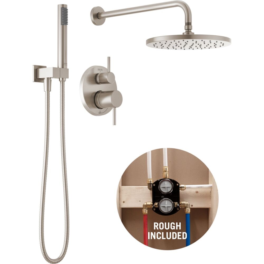 Delta Modern Raincan Shower System Spotshield Brushed Nickel 2-handle Single function 10-in Round Shower Faucet ( Valve Included )