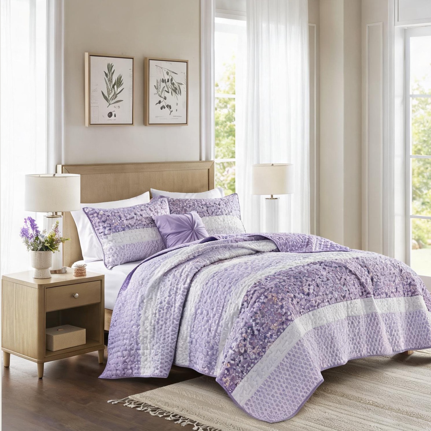 Watnature Multicolor Microfiber Bedding Sets with 96 x 106 x 0.2 in and 4-Piece Floral Print